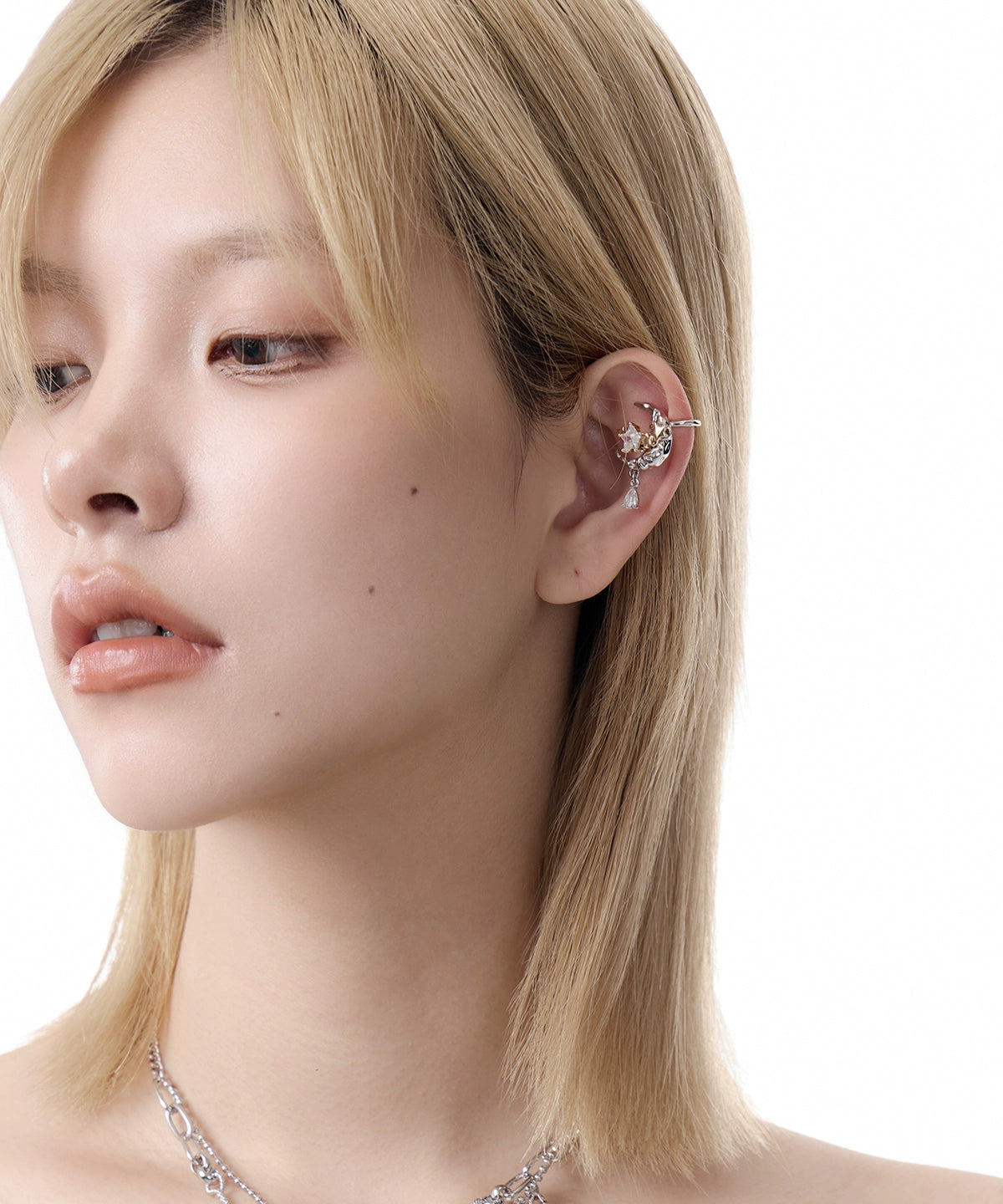 无耳洞耳夹！SUMIYAKI 原创月亮不对称耳夹女星月耳饰女小众耳环