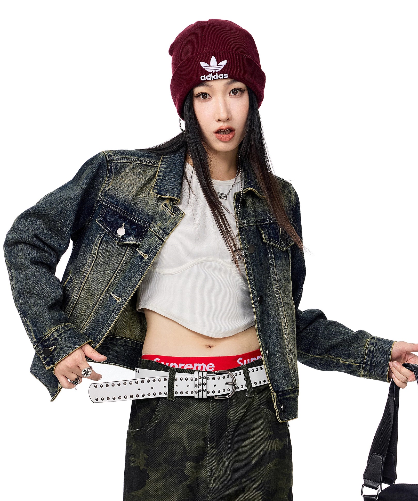 ICH MODE 美式复古做旧牛仔外套女秋冬2025新款短款开衫夹克上衣