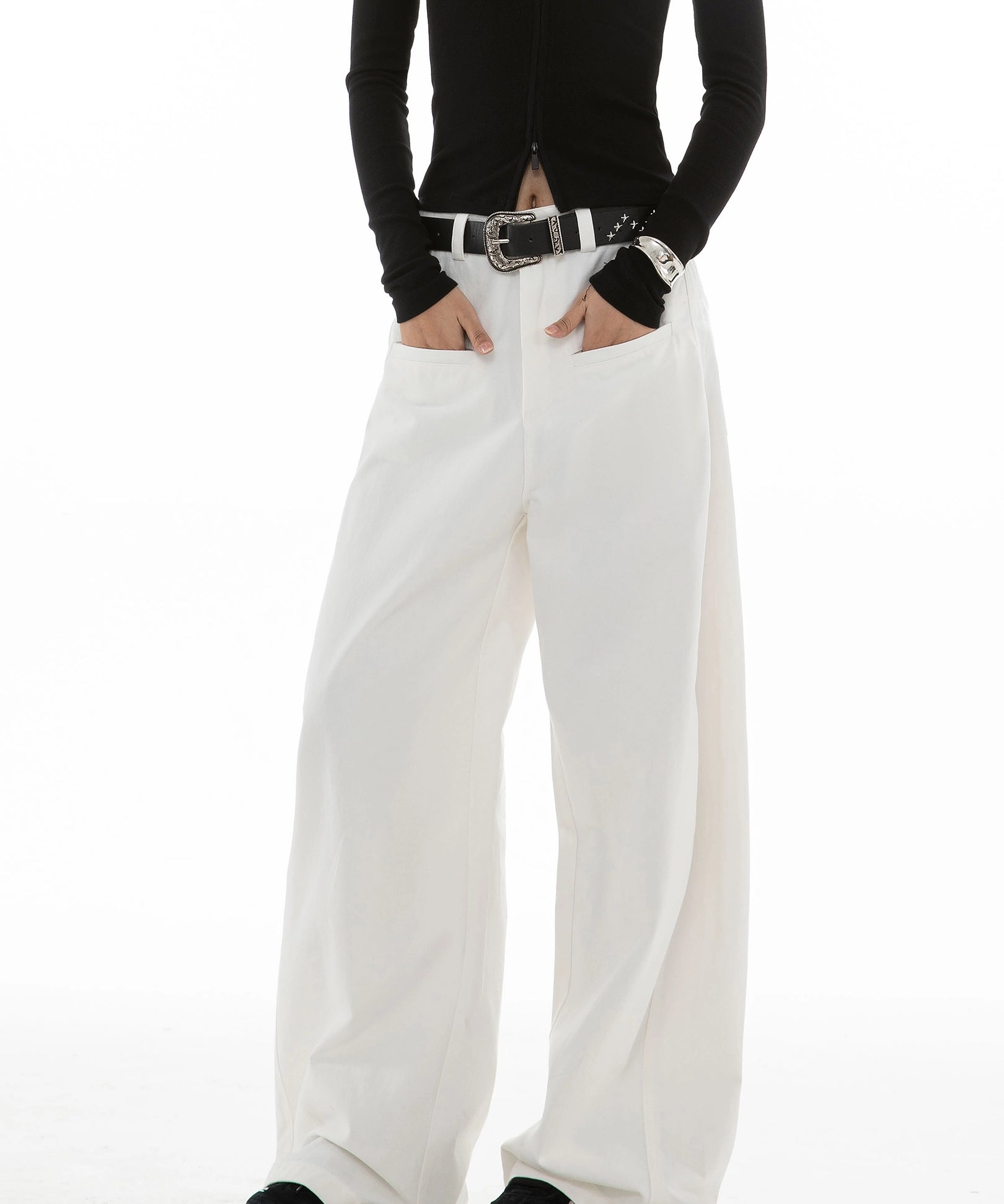 ICH MODE 美式复古卡其色休闲裤女直筒宽松阔腿裤运动裤百搭裤子