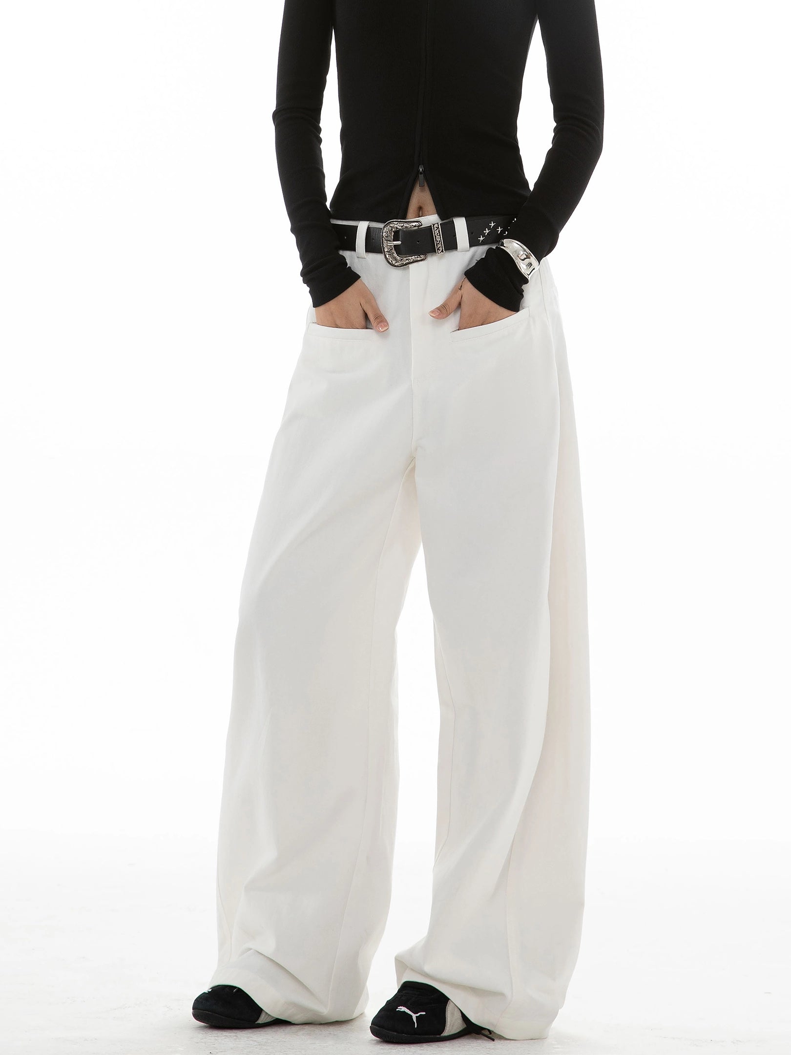 ICH MODE 美式复古卡其色休闲裤女直筒宽松阔腿裤运动裤百搭裤子