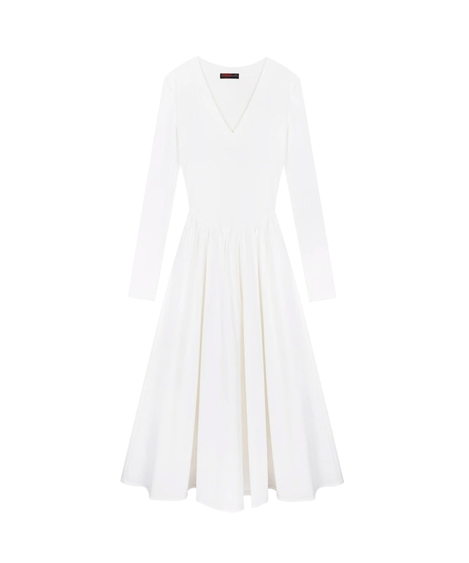 野生zerocircle黑白色v领长袖连衣裙女春夏辣妹修身显瘦a字长裙子