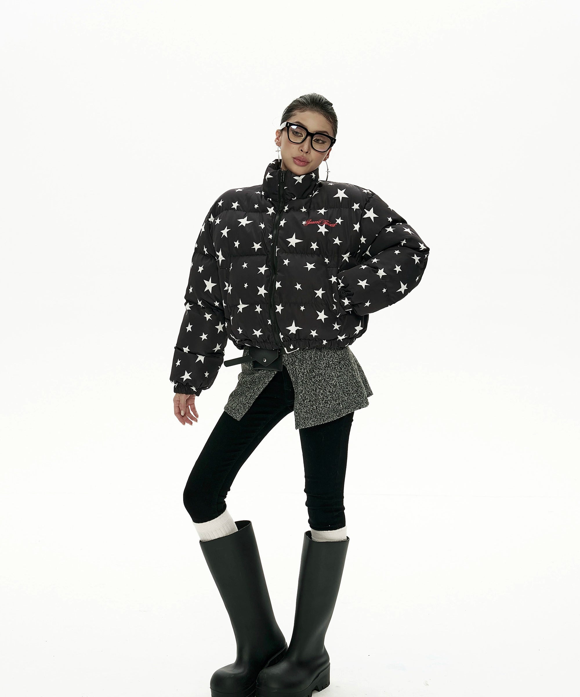 野生zero立领印花短款棉服女秋冬新款设计感小众宽松加厚棉衣外套