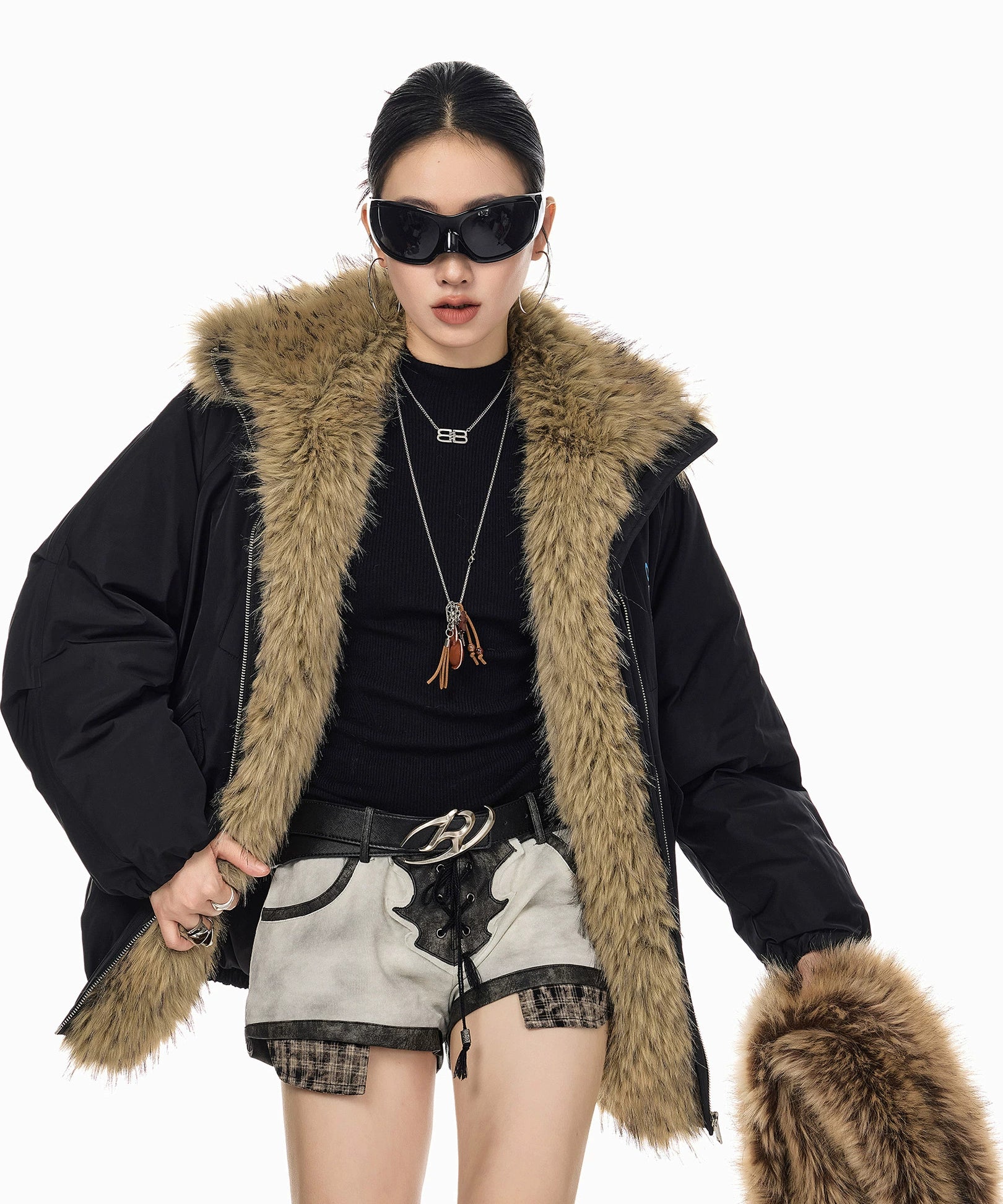 ICH MODE 美式复古座山雕棉衣棉服女2025新款秋冬季毛领防寒外套