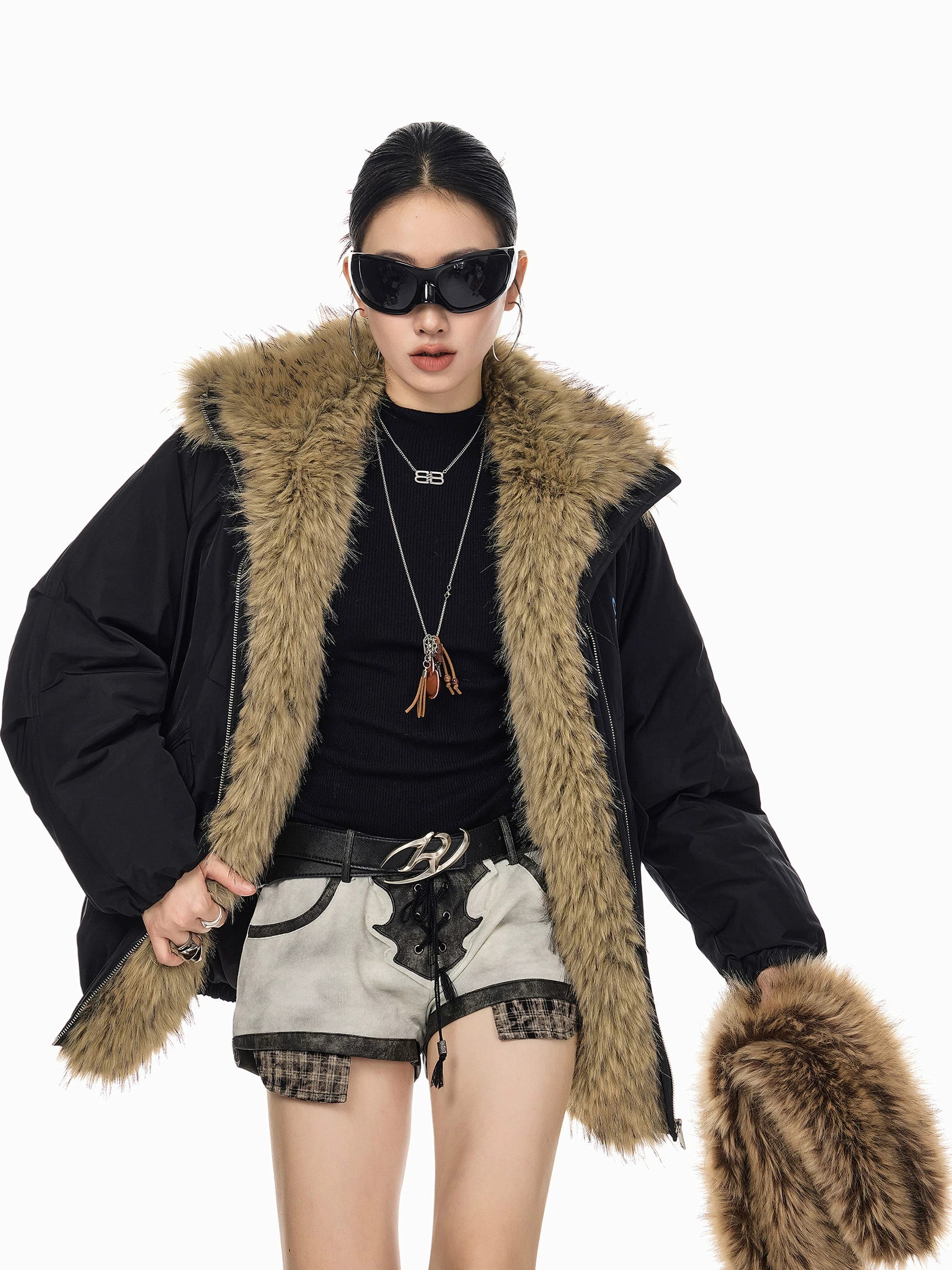 ICH MODE 美式复古座山雕棉衣棉服女2025新款秋冬季毛领防寒外套