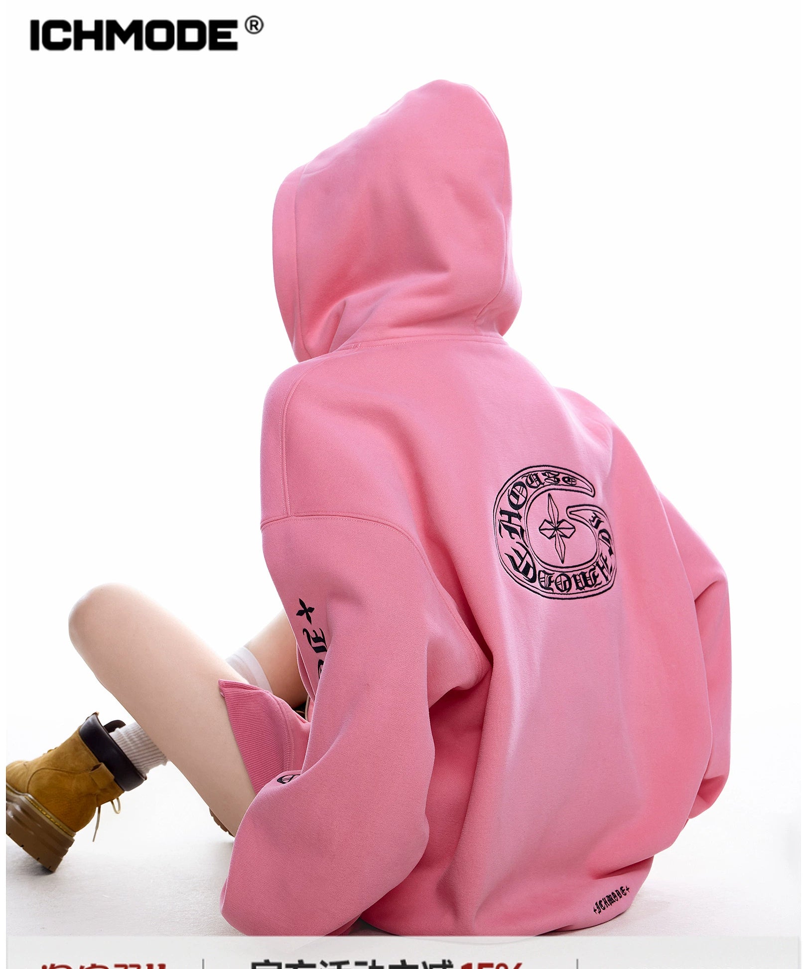 ICH MODE 美式复古哥特十字连帽卫衣外套女秋冬季双拉链开衫上衣