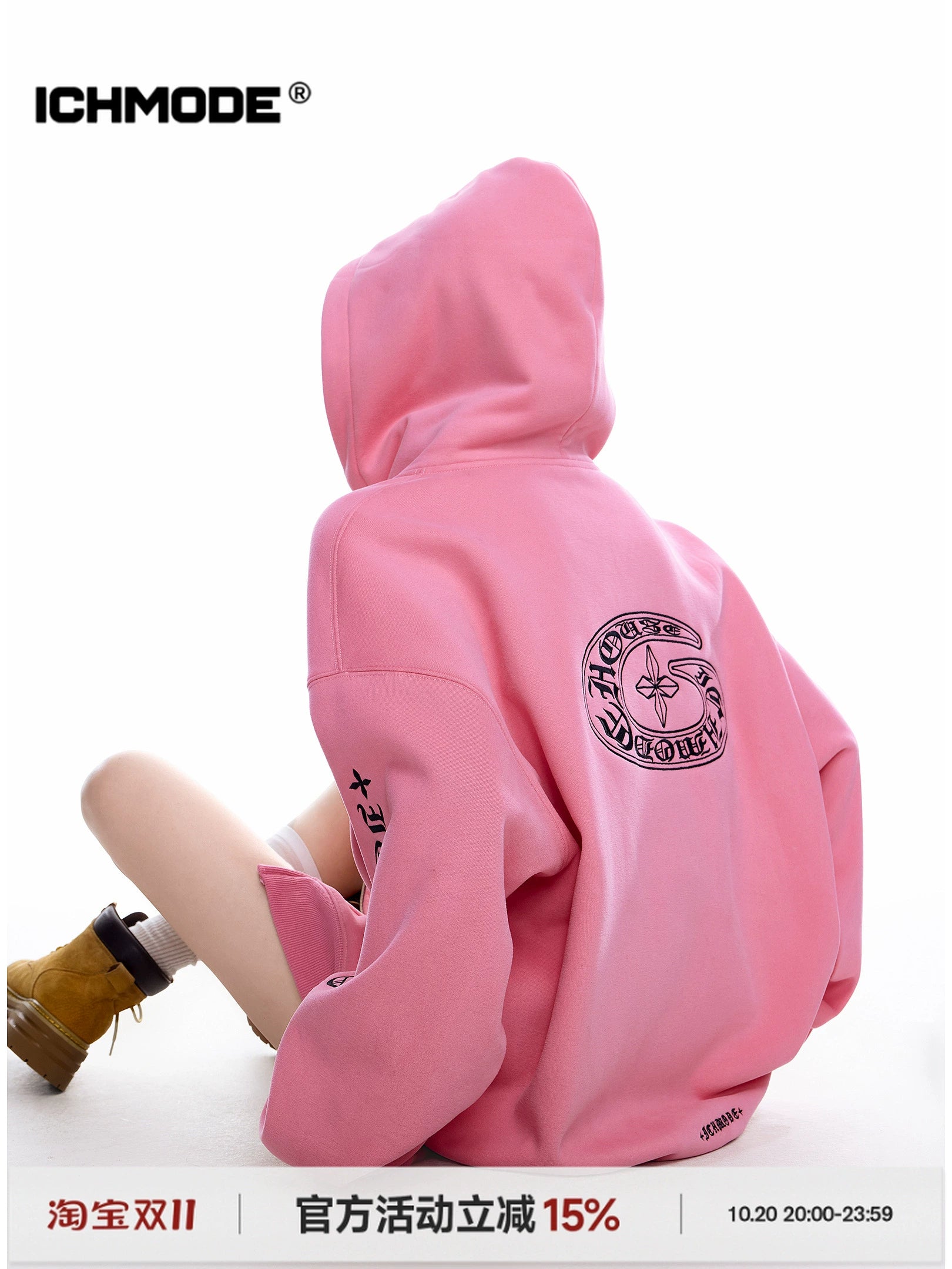 ICH MODE 美式复古哥特十字连帽卫衣外套女秋冬季双拉链开衫上衣