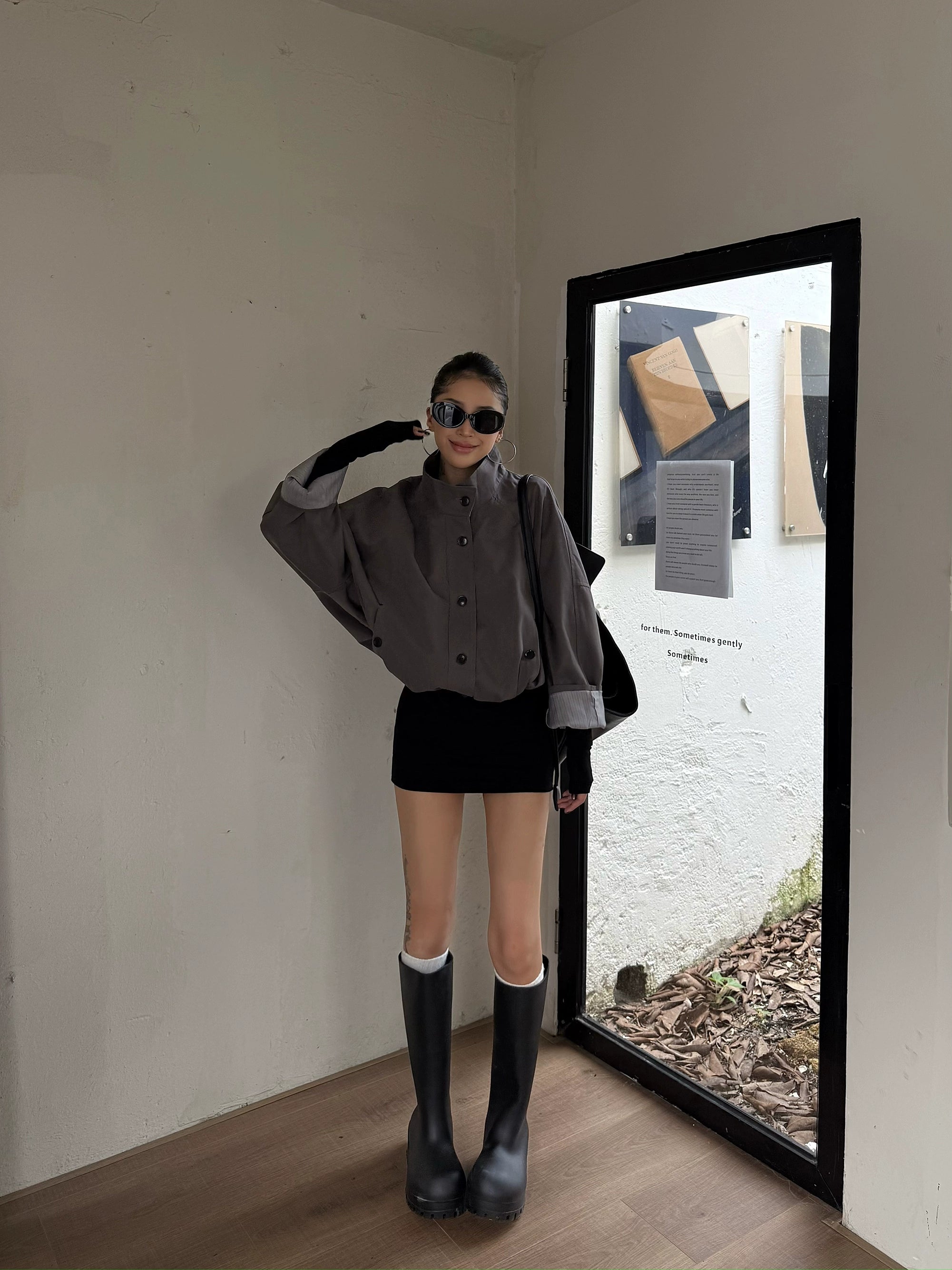 野生zero立领拼接风衣外套女秋季2025新款复古设计感宽松显瘦上衣