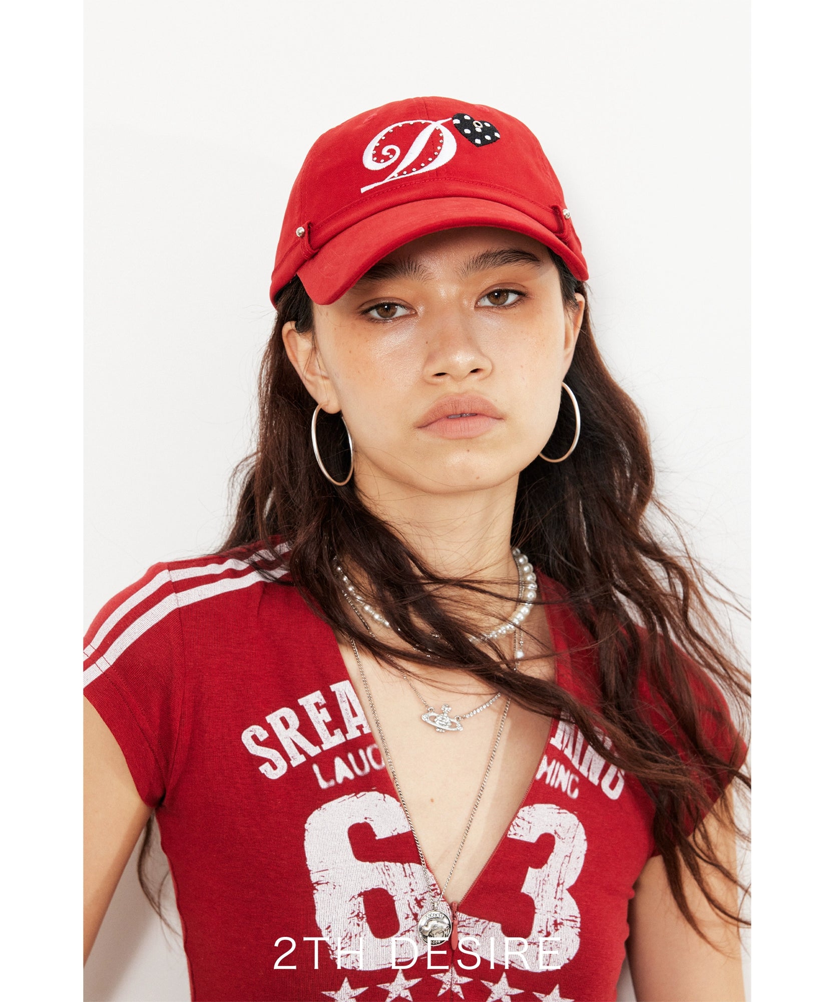 2th Desire复古扶桑花波点爱心鸭舌帽朋克铆钉刺绣烫钻弯檐棒球帽