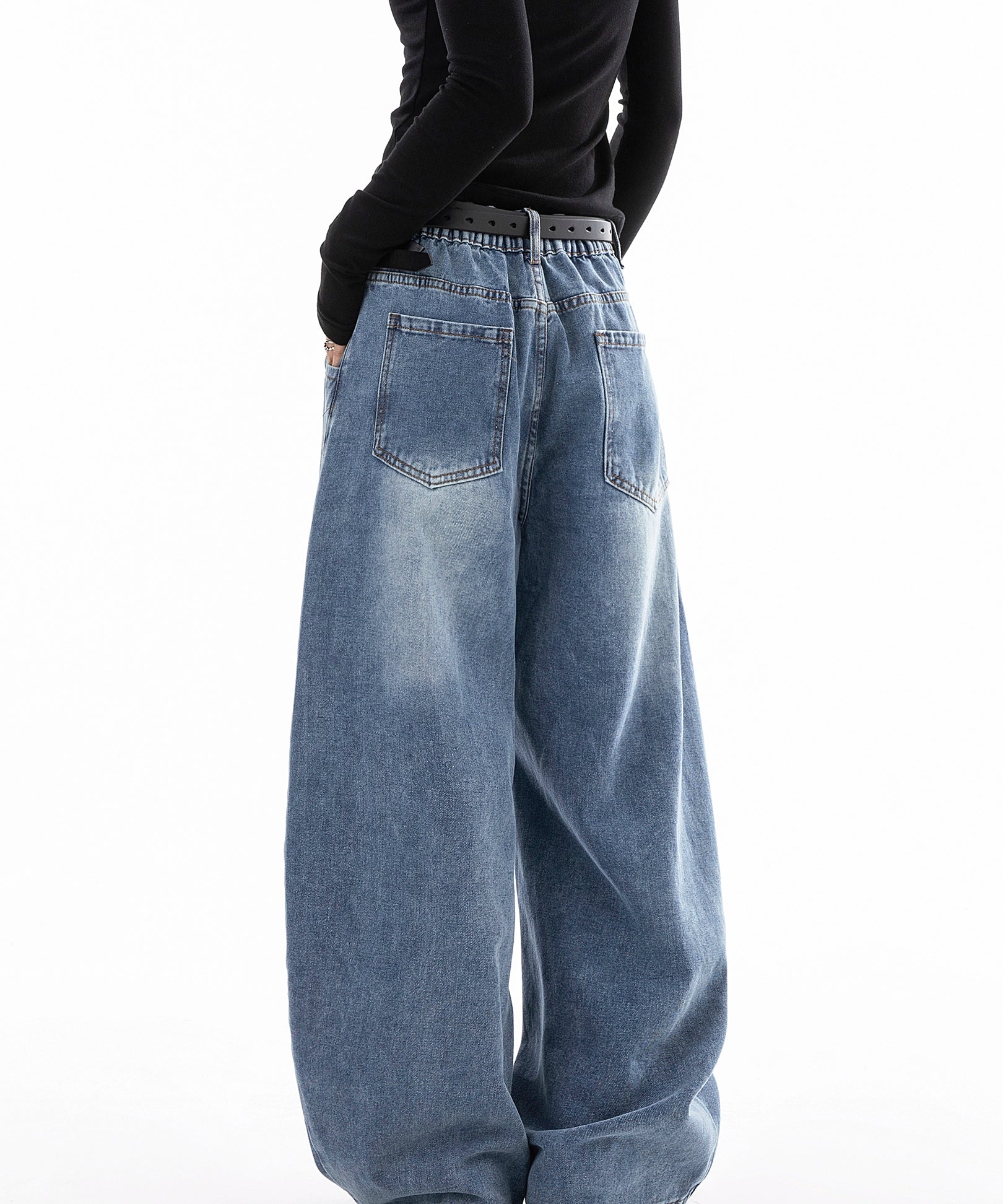 ICH MODE 美式复古直筒宽松牛仔裤女新款流行弯刀裤休闲阔腿裤子