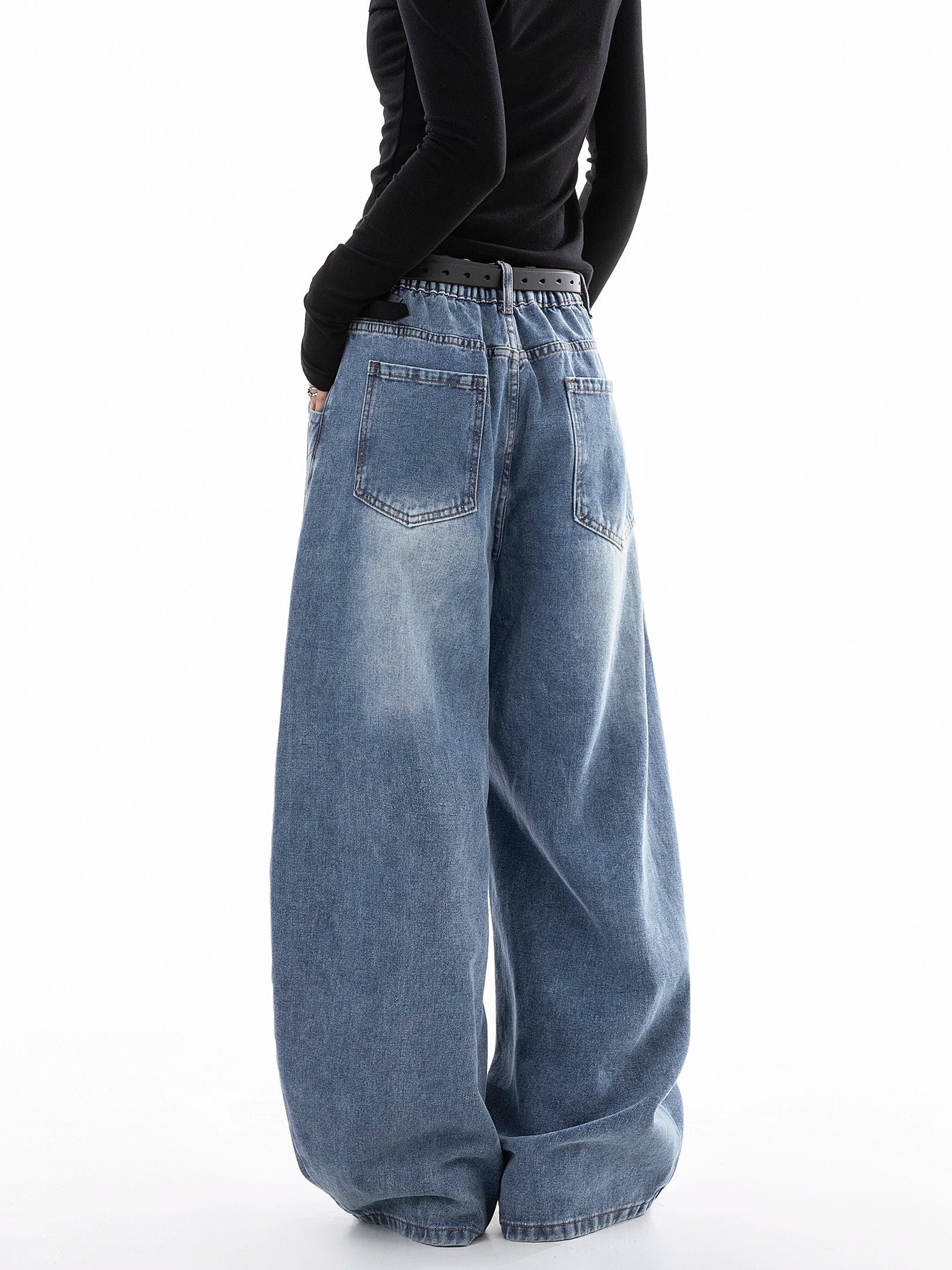 ICH MODE 美式复古直筒宽松牛仔裤女新款流行弯刀裤休闲阔腿裤子