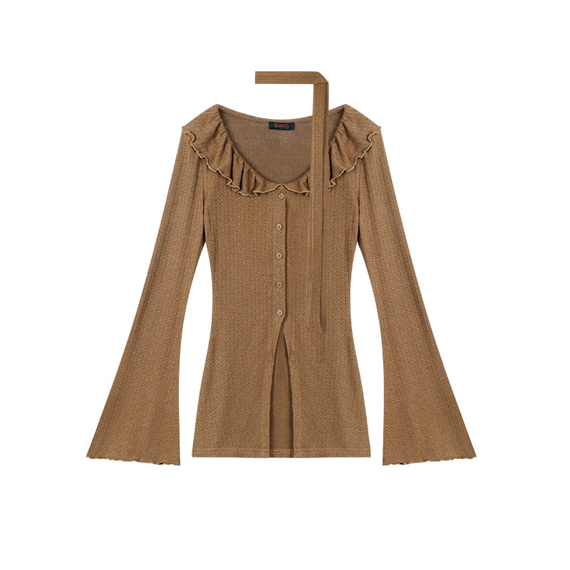 野生zero 红色针织套装女春夏修身显瘦喇叭袖上衣包臀半身裙子