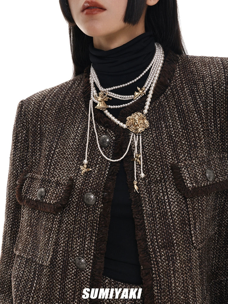 重工bi入款！SUMIYAKI原创美拉德美式珍珠项链重工小众个性毛衣链