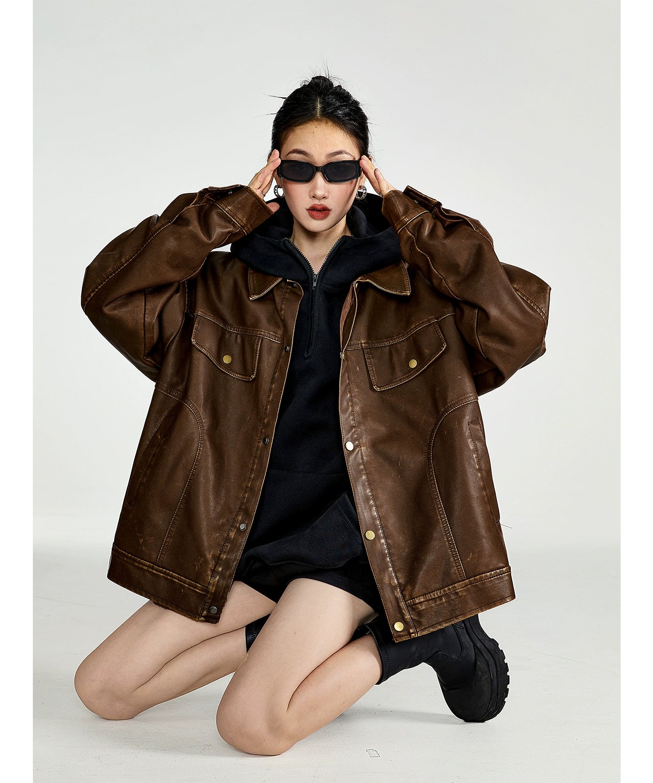 ICH MODE 美式复古皮衣外套女秋冬款2025新款宽松休闲百搭皮夹克
