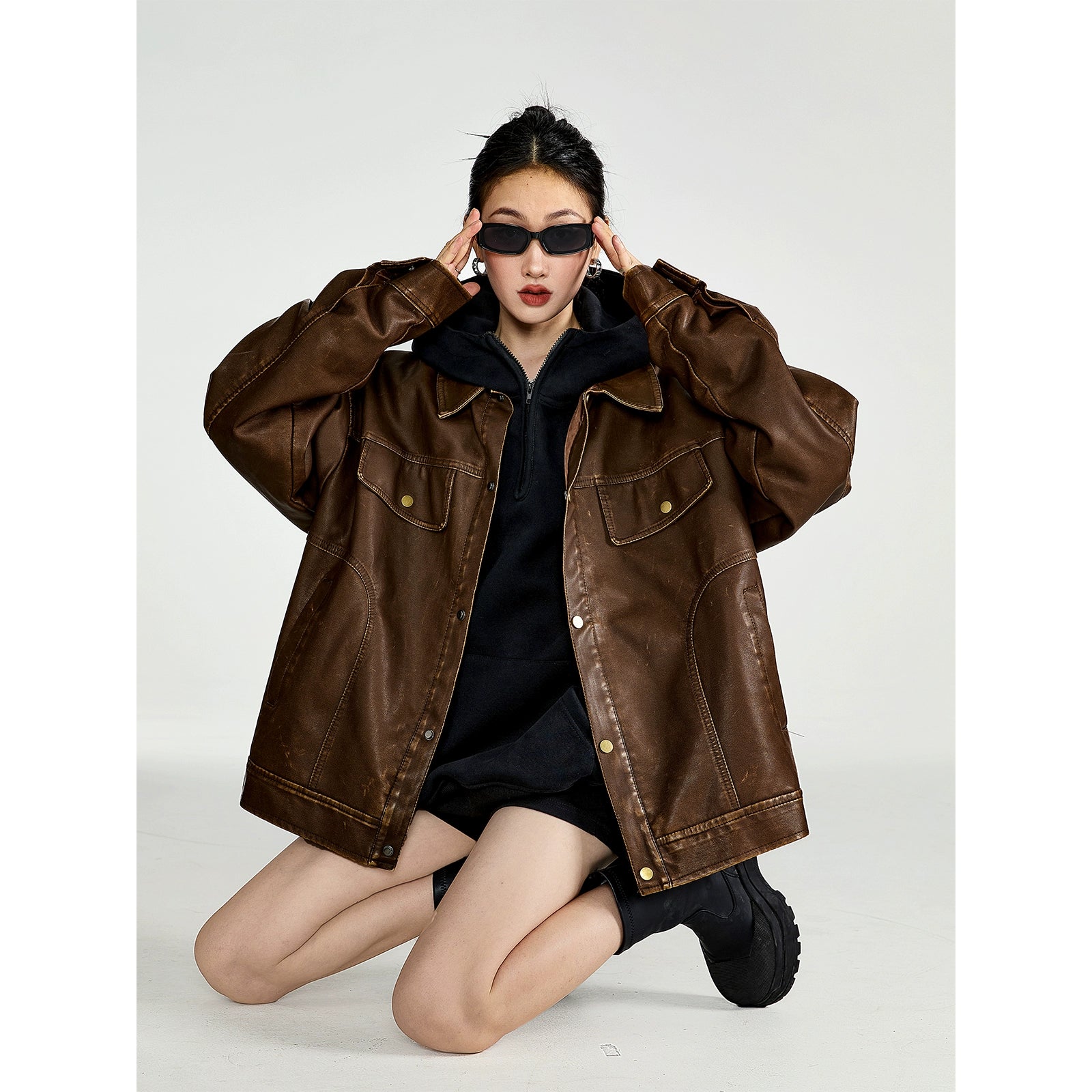 ICH MODE 美式复古皮衣外套女秋冬款2025新款宽松休闲百搭皮夹克