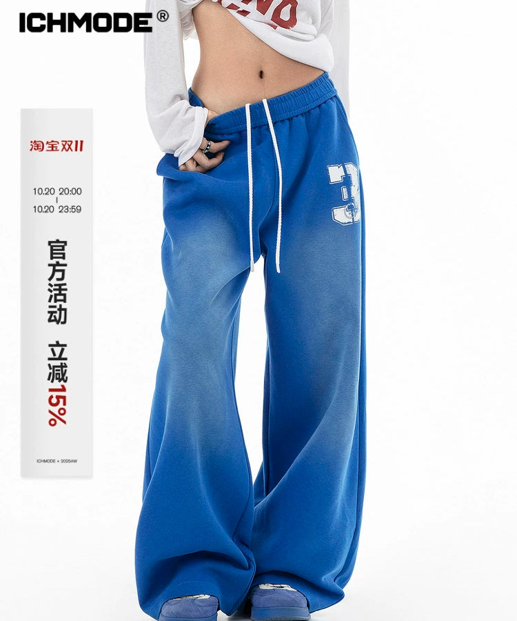 ICH MODE 美式复古水洗休闲裤女秋冬直筒裤宽松阔腿裤运动裤卫裤