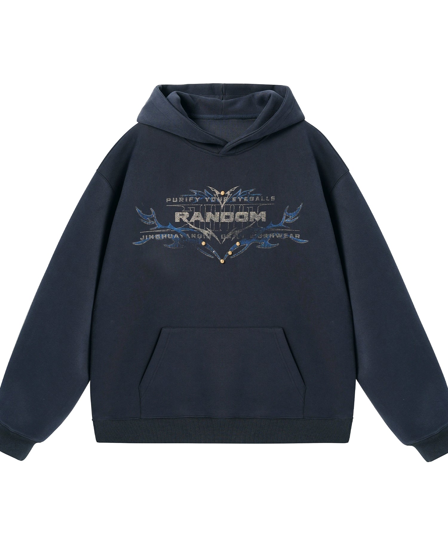 狐狸轮廓丨JHYQ美式复古铆钉字母印花连帽卫衣男秋季宽松休闲帽衫