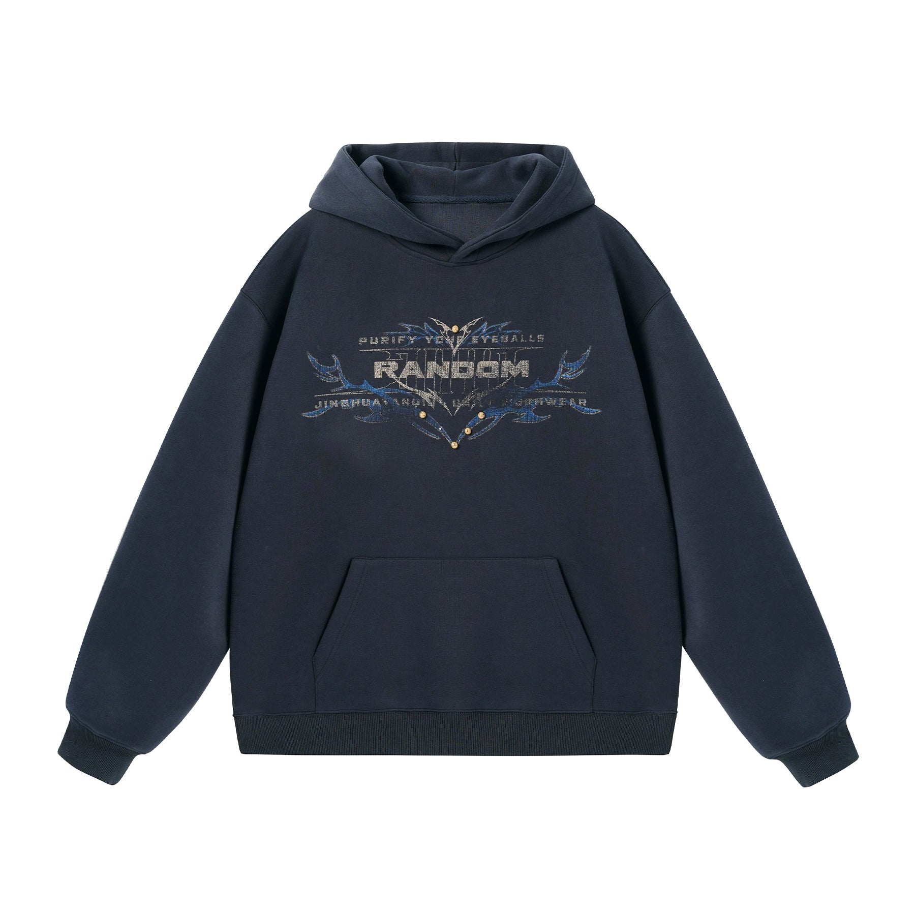 狐狸轮廓丨JHYQ美式复古铆钉字母印花连帽卫衣男秋季宽松休闲帽衫