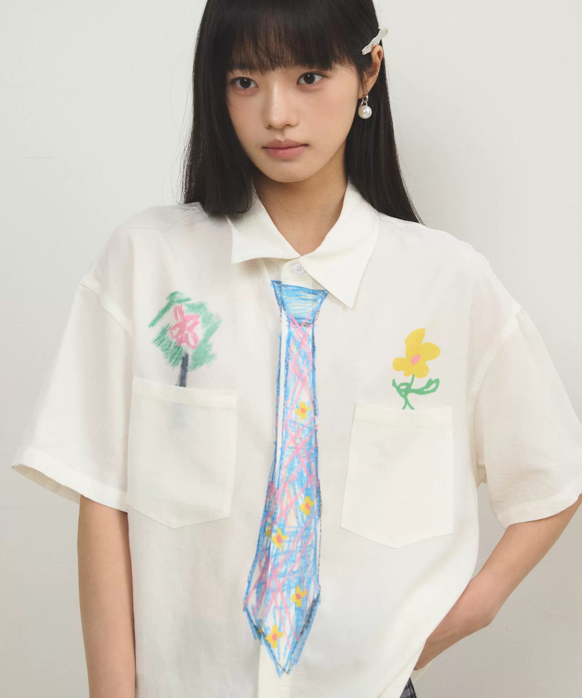 “豆蔻”| eeee创意趣味手绘涂鸦领带衬衣少年感追梦短袖衬衫版夏