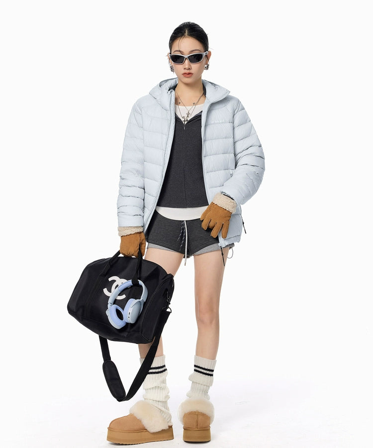 ICH MODE 美式复古90白鸭绒排骨羽绒服女冬季轻薄防寒连帽短外套