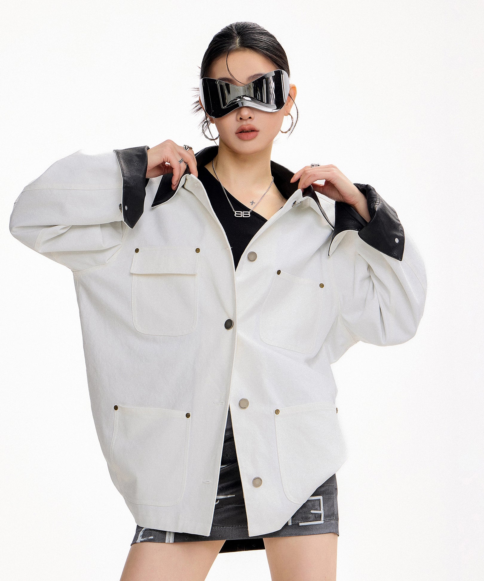 ICH MODE 美式复古巴恩风短款风衣外套女秋冬季宽松开衫夹克上衣