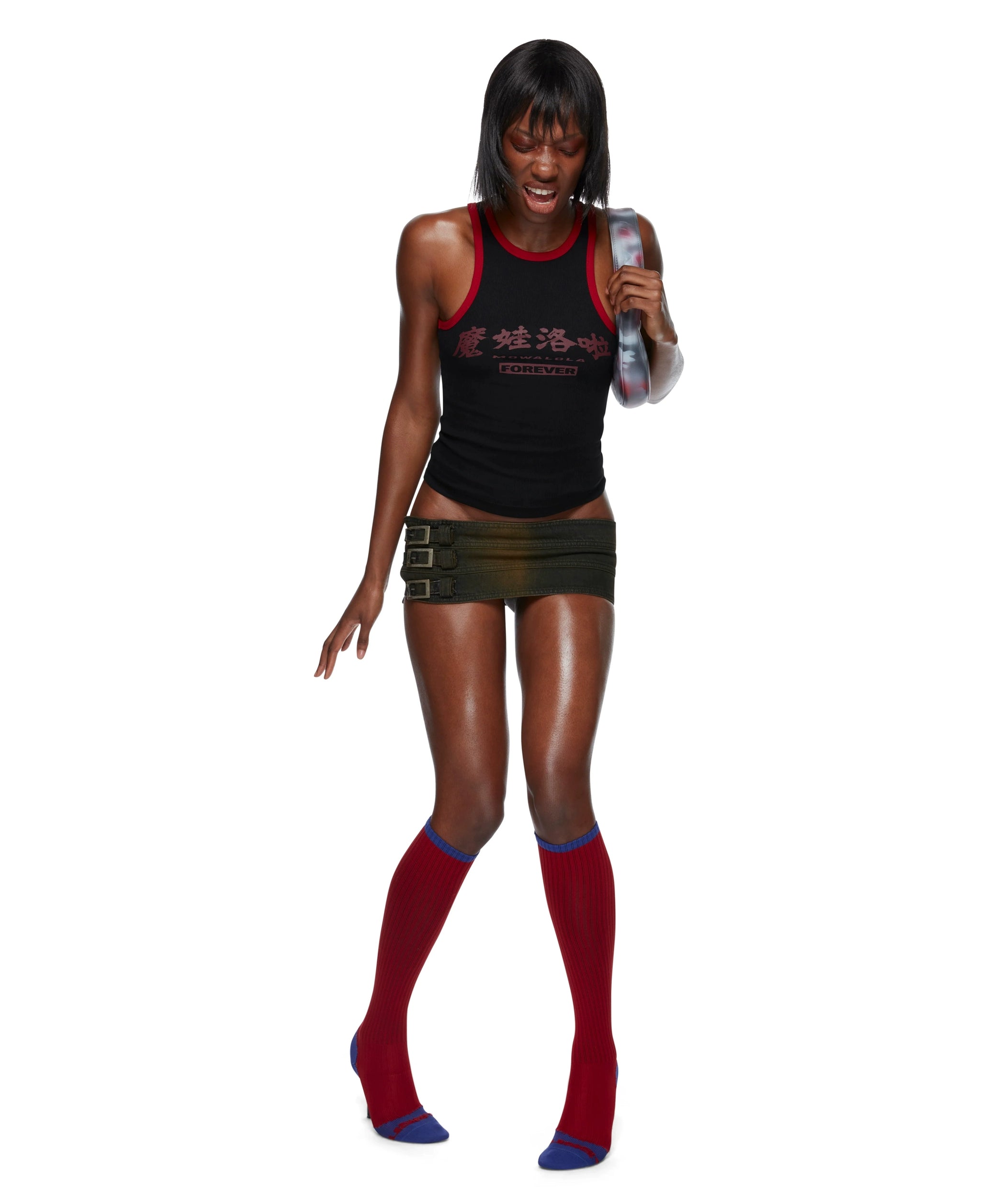 （晚安安）现货 jennie同款mowalola拼色双色背心