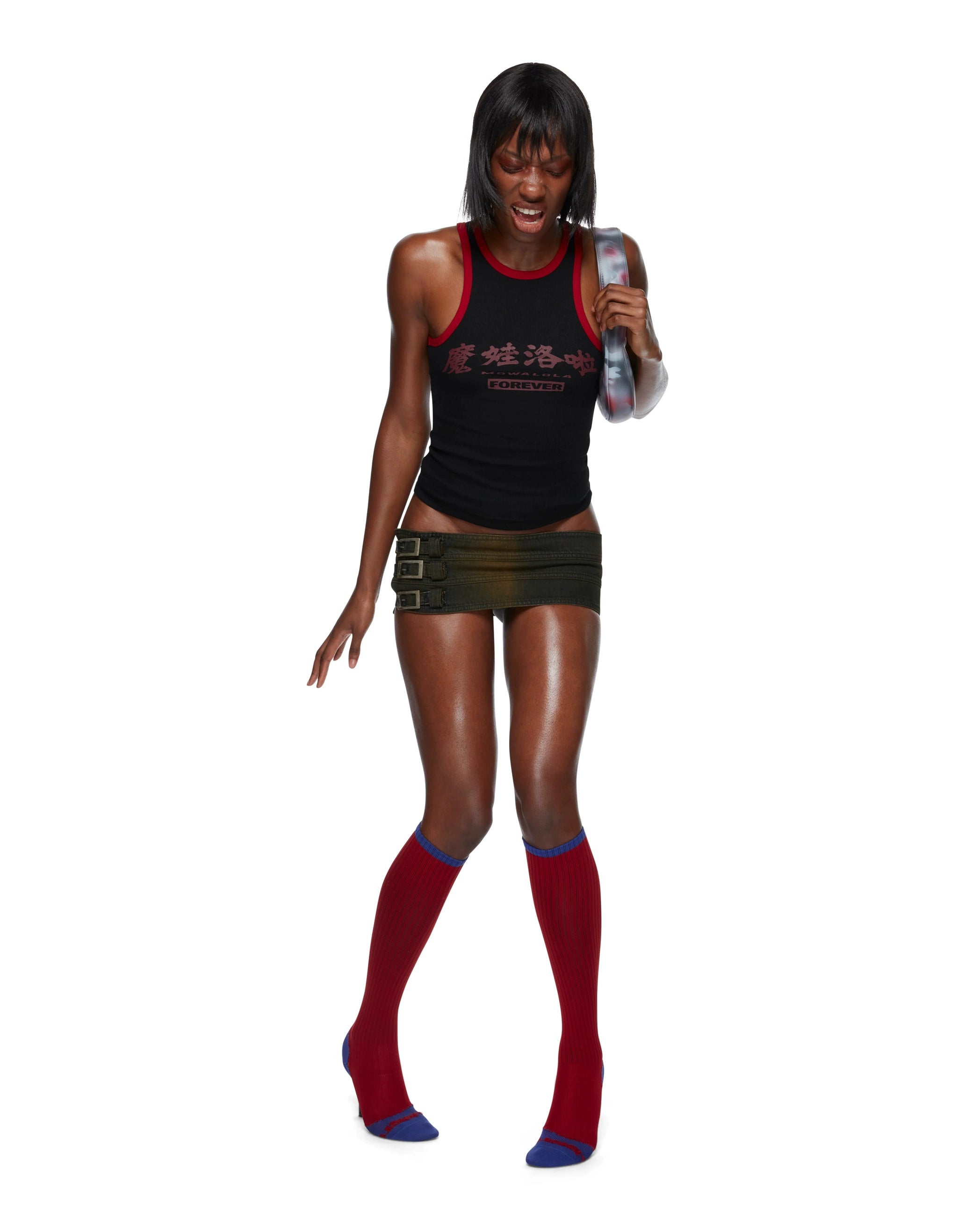 （晚安安）现货 jennie同款mowalola拼色双色背心