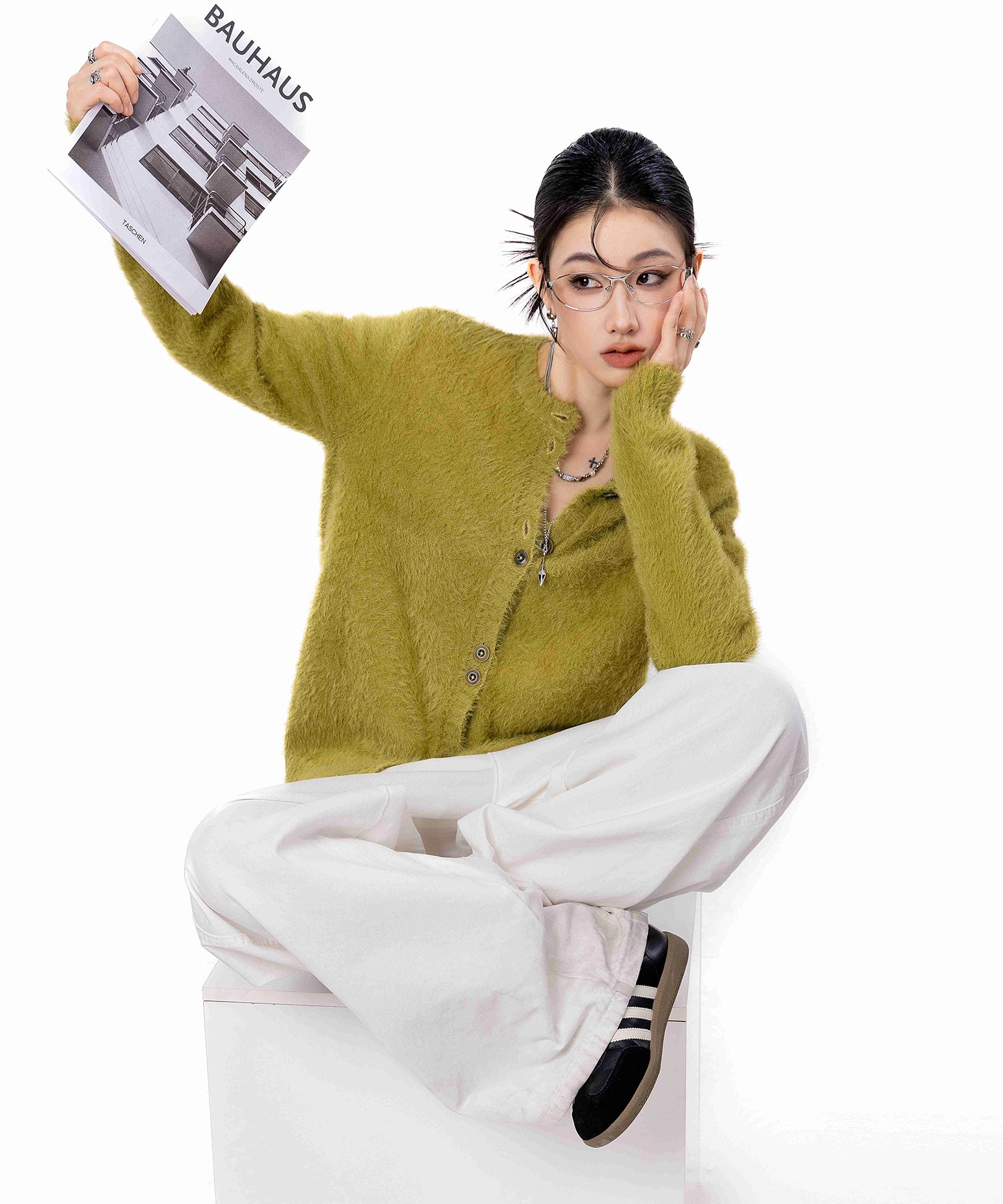 ICH MODE 美式复古毛针织衫女2025新款秋冬外搭毛衣开衫外套上衣