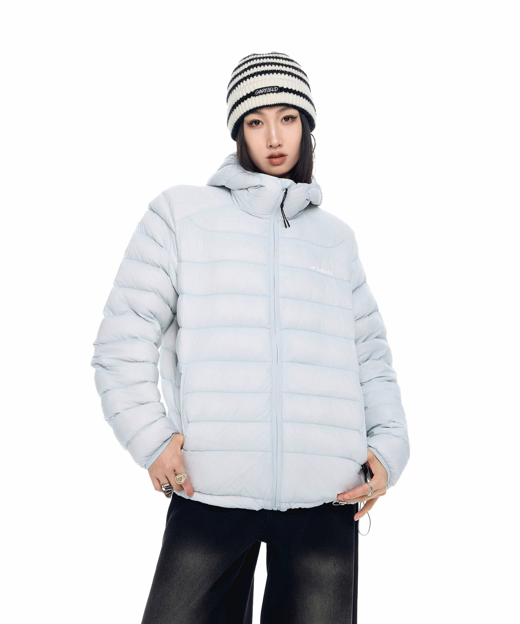 ICH MODE 90白鸭绒美式复古轻薄排骨羽绒服女冬季保暖连帽短外套