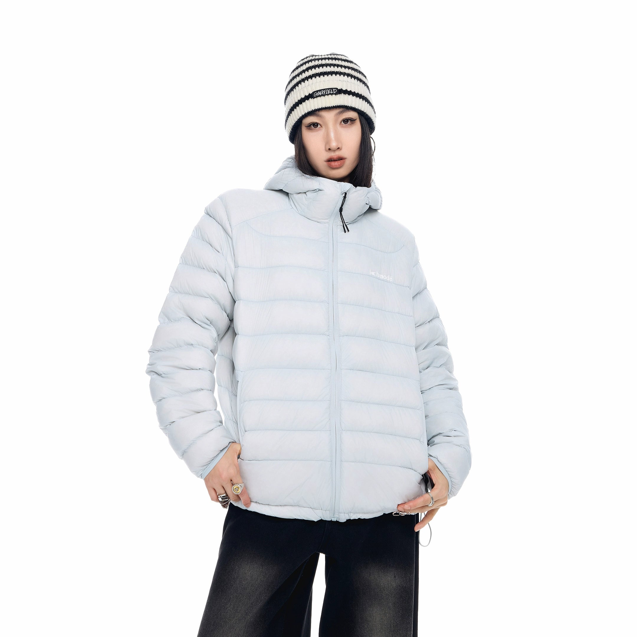 ICH MODE 90白鸭绒美式复古轻薄排骨羽绒服女冬季保暖连帽短外套