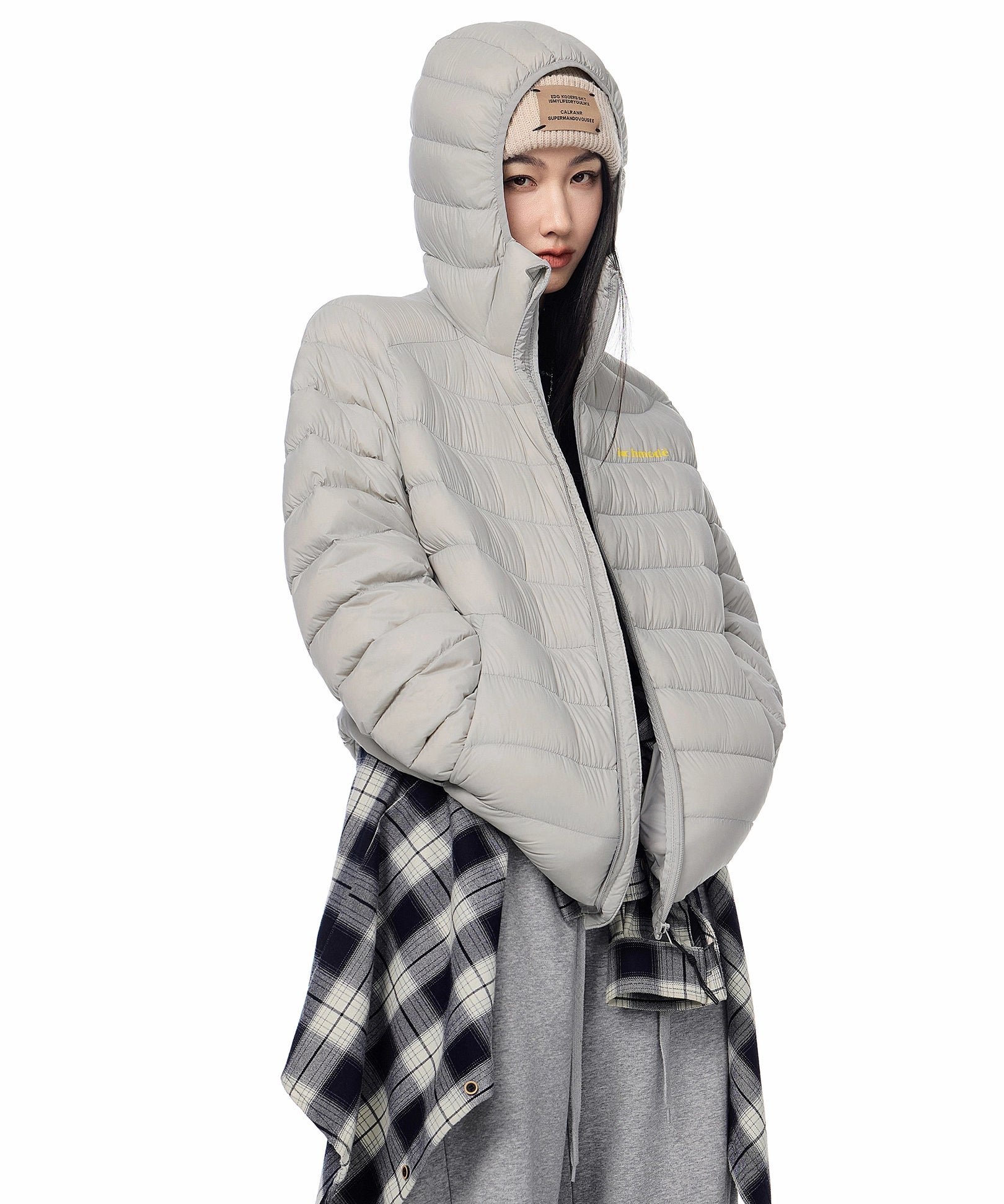 ICH MODE 90白鸭绒美式复古轻薄排骨羽绒服女冬季保暖连帽短外套