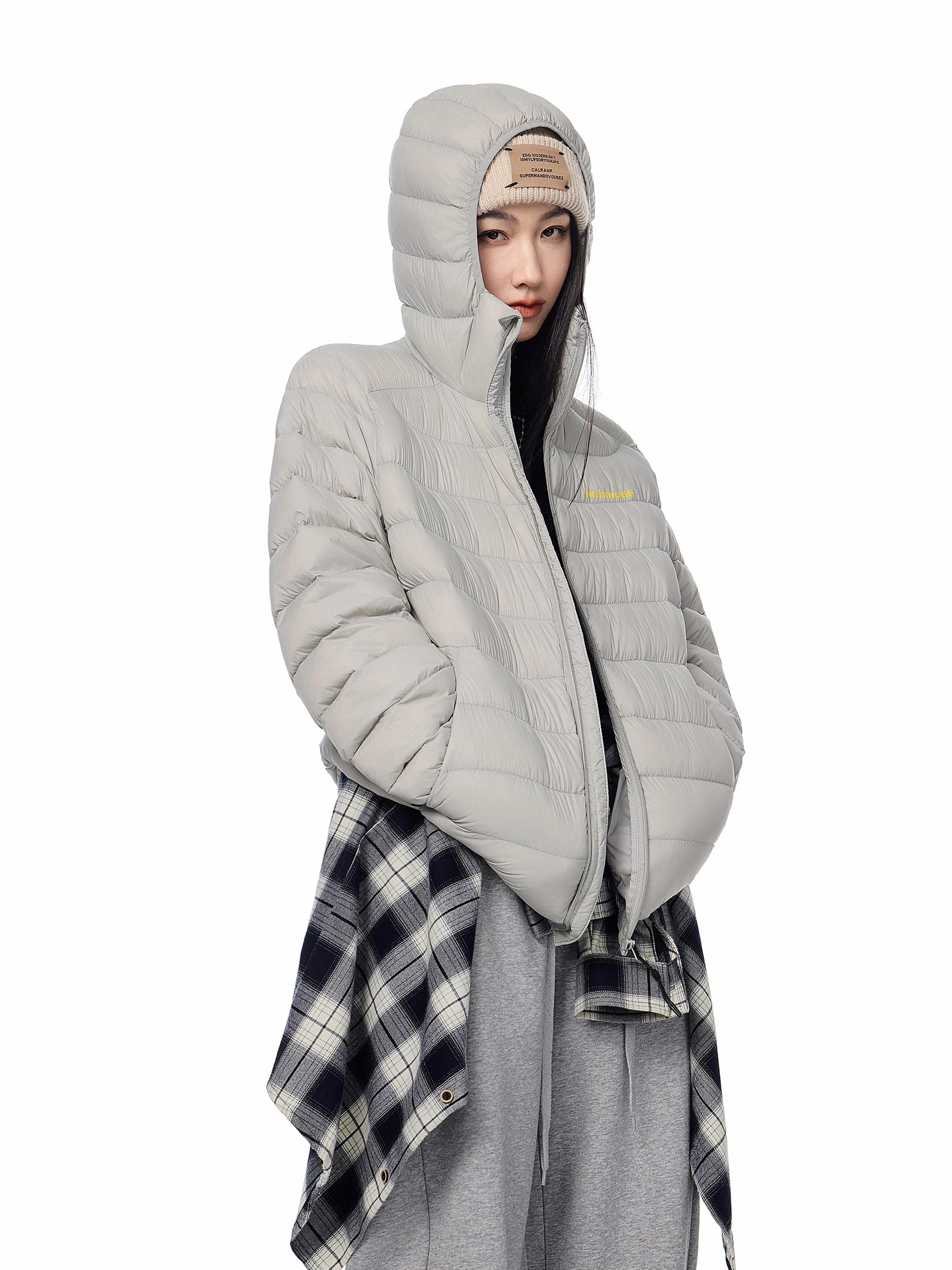 ICH MODE 90白鸭绒美式复古轻薄排骨羽绒服女冬季保暖连帽短外套