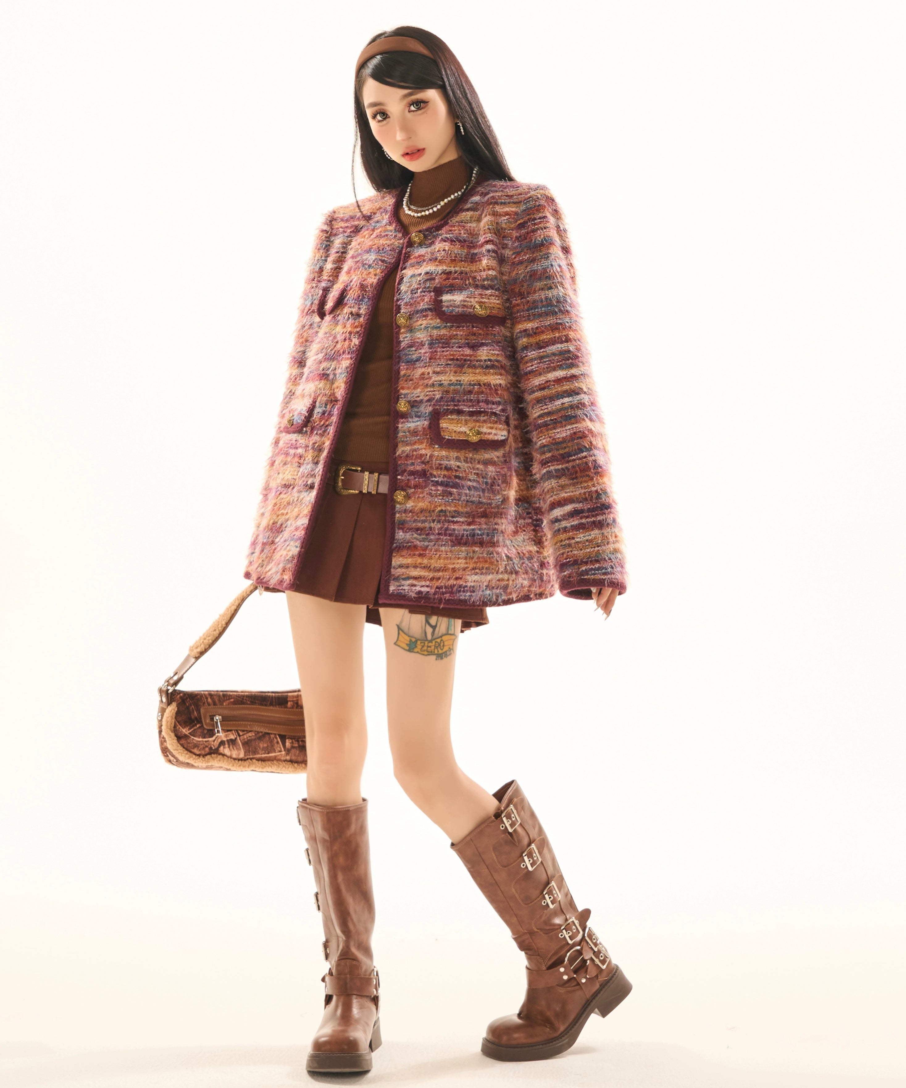 野生zerocircle彩色小众休闲毛毛外套女春秋高级设计感韩系慵懒风