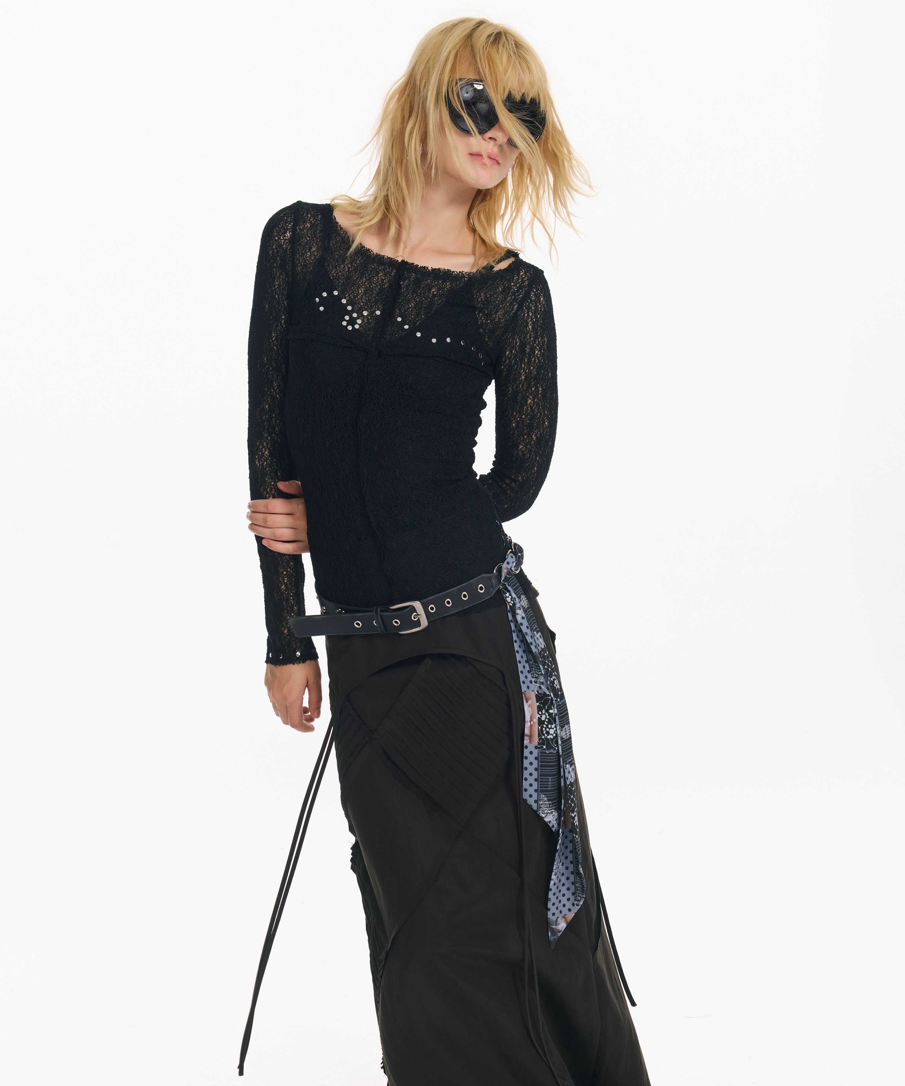 2th Desire 缠绕珠片烫钻设计小众镂空朋克感修身显瘦罩衫上衣女