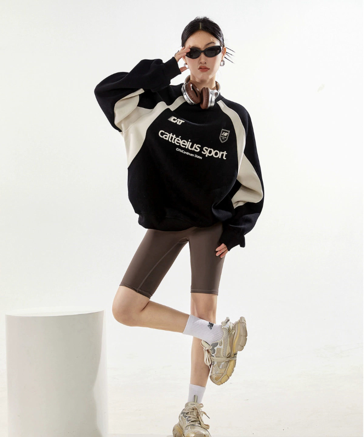 ICH MODE 美式复古圆领卫衣女秋2025新款长袖上衣外套oversize