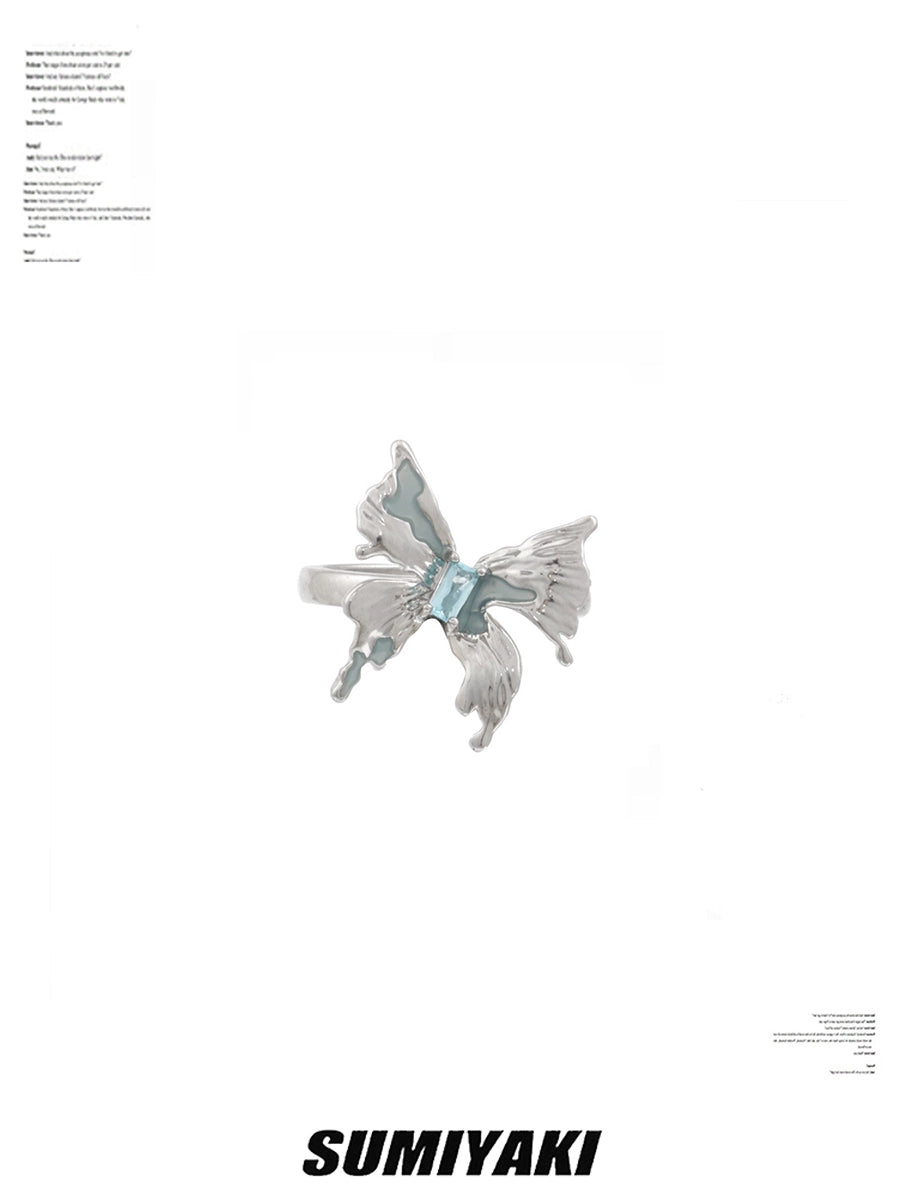 纯银蝴蝶回归！SUMIYAKI原创设计异度蝴蝶戒指 清透蓝色蝴蝶对戒
