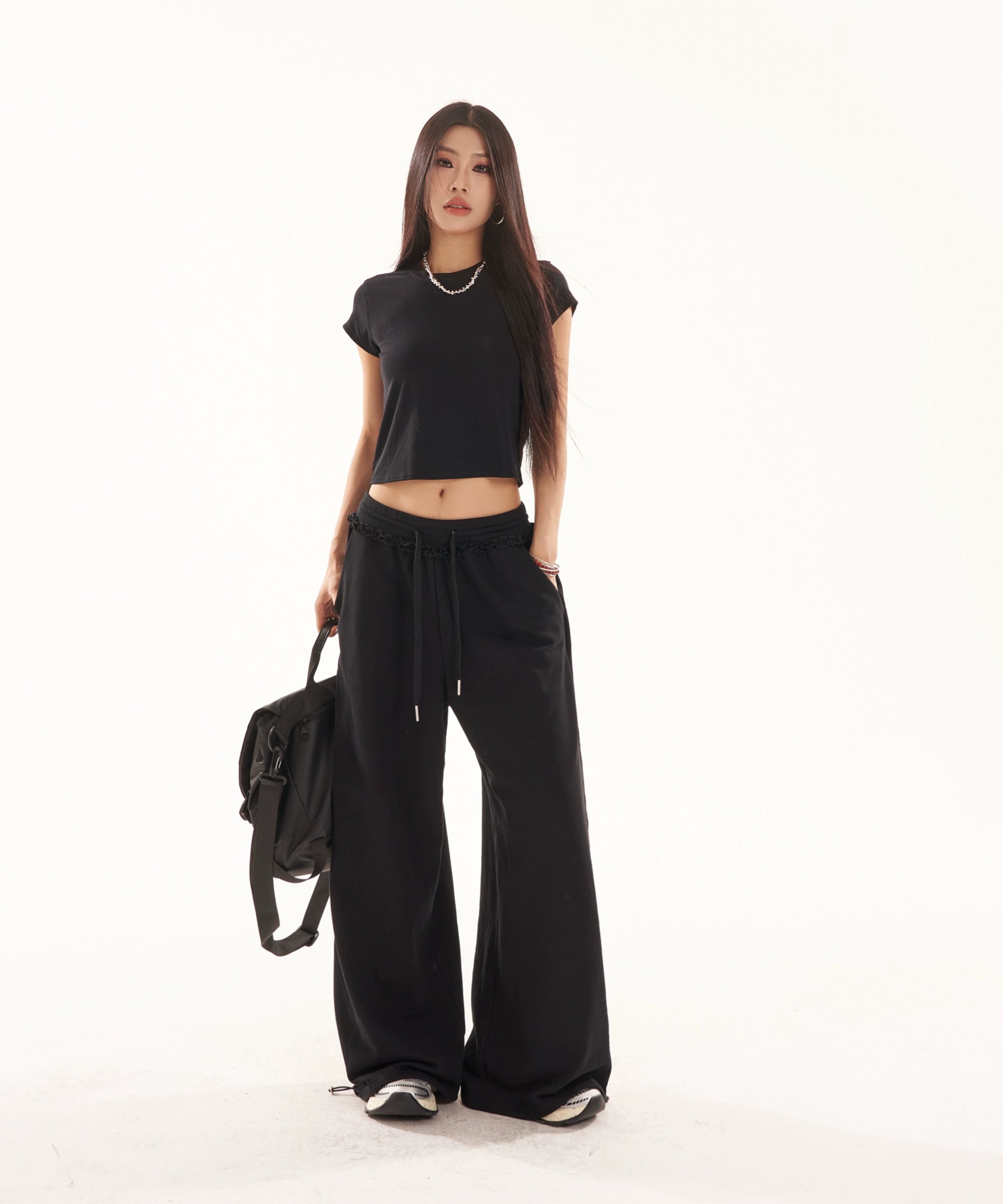 野生zero白黑灰色休闲裤女秋冬显瘦宽松慵懒风松弛感阔腿直筒裤子