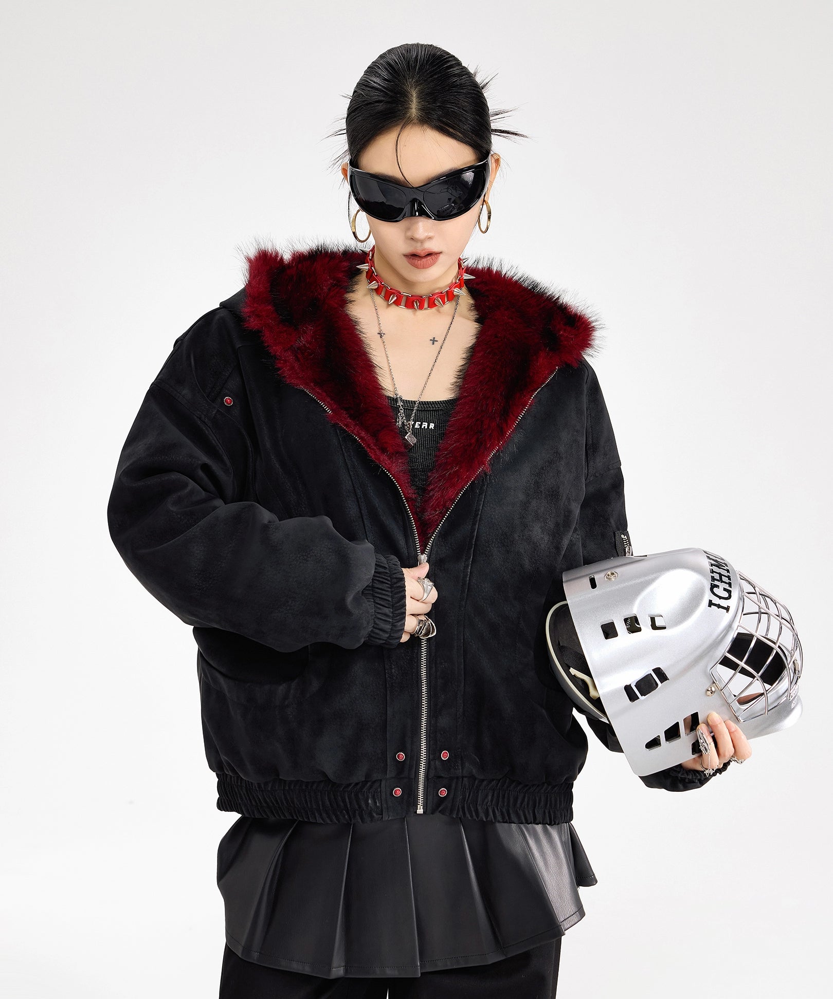 ICH MODE 美式复古座山雕连帽棉服女秋冬季宽松工装短外套小棉袄