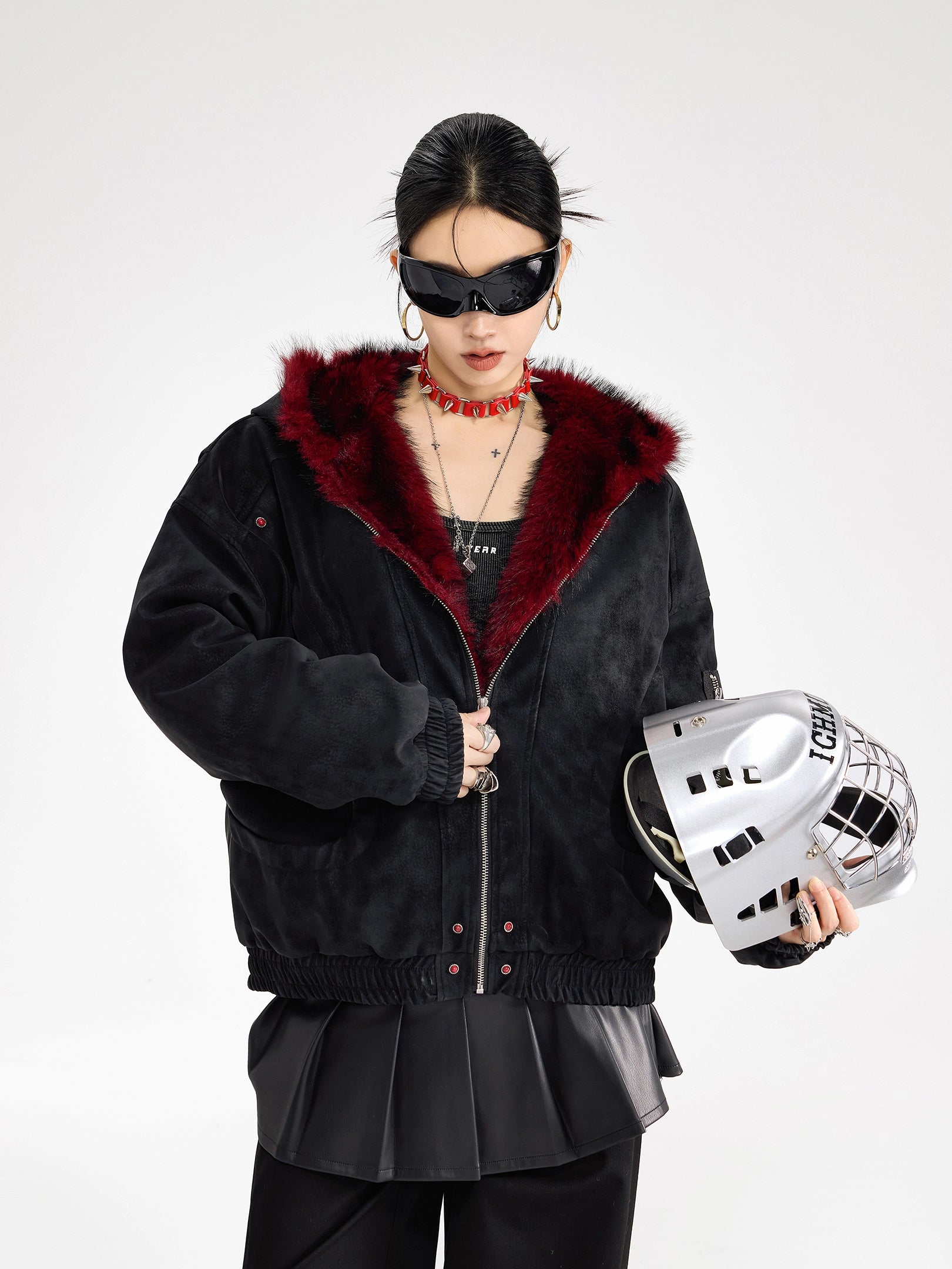 ICH MODE 美式复古座山雕连帽棉服女秋冬季宽松工装短外套小棉袄