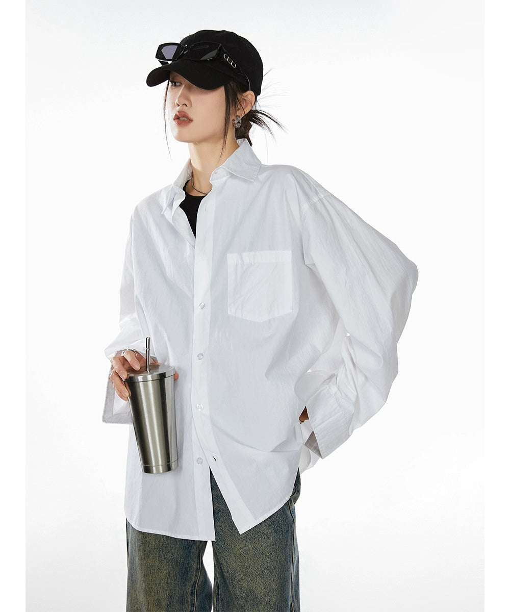 ICH MODE 美式复古白衬衫女夏季新款宽松流行衬衣外套上衣慵懒风