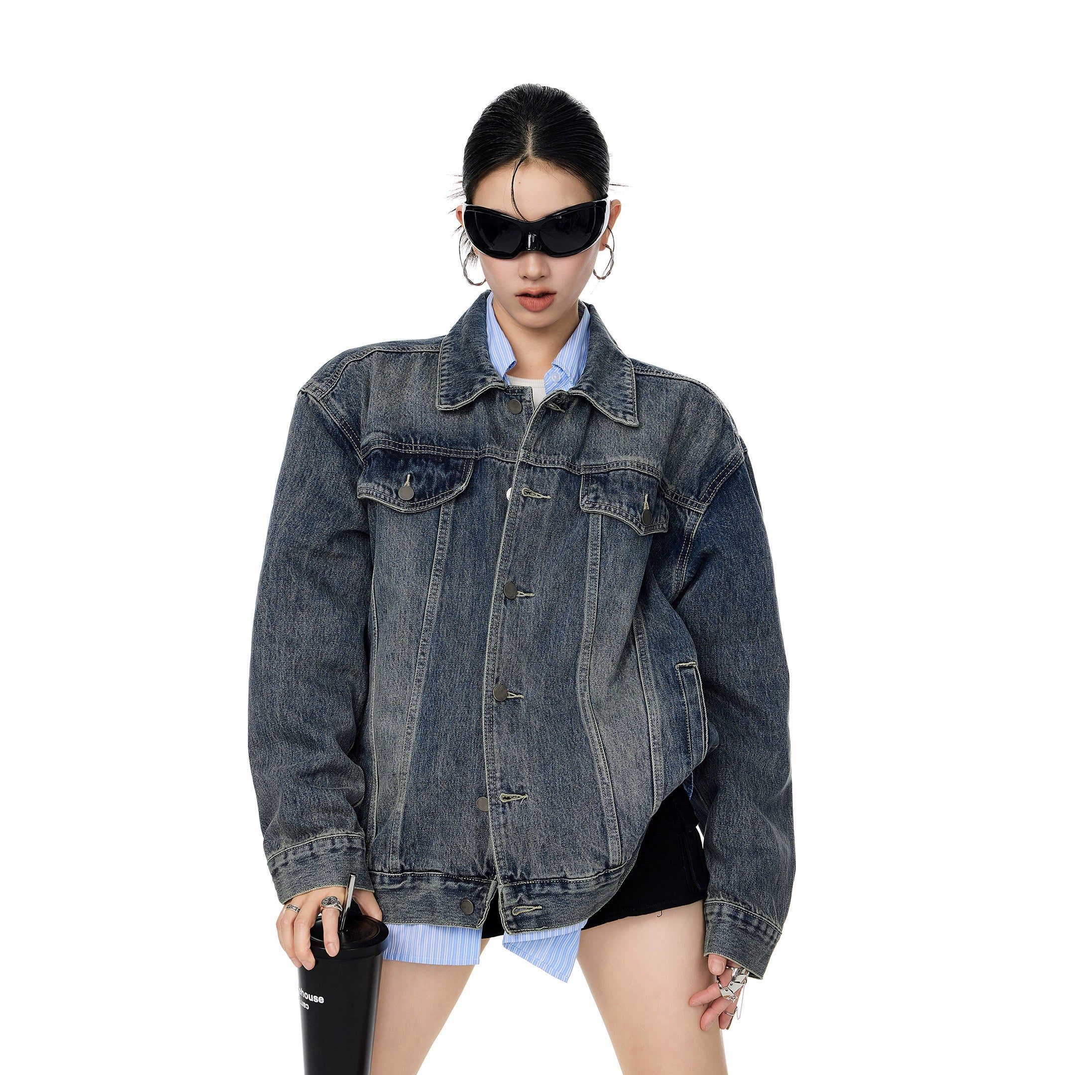 ICH MODE 美式复古工装牛仔外套女秋冬2025新款宽松休闲夹克上衣