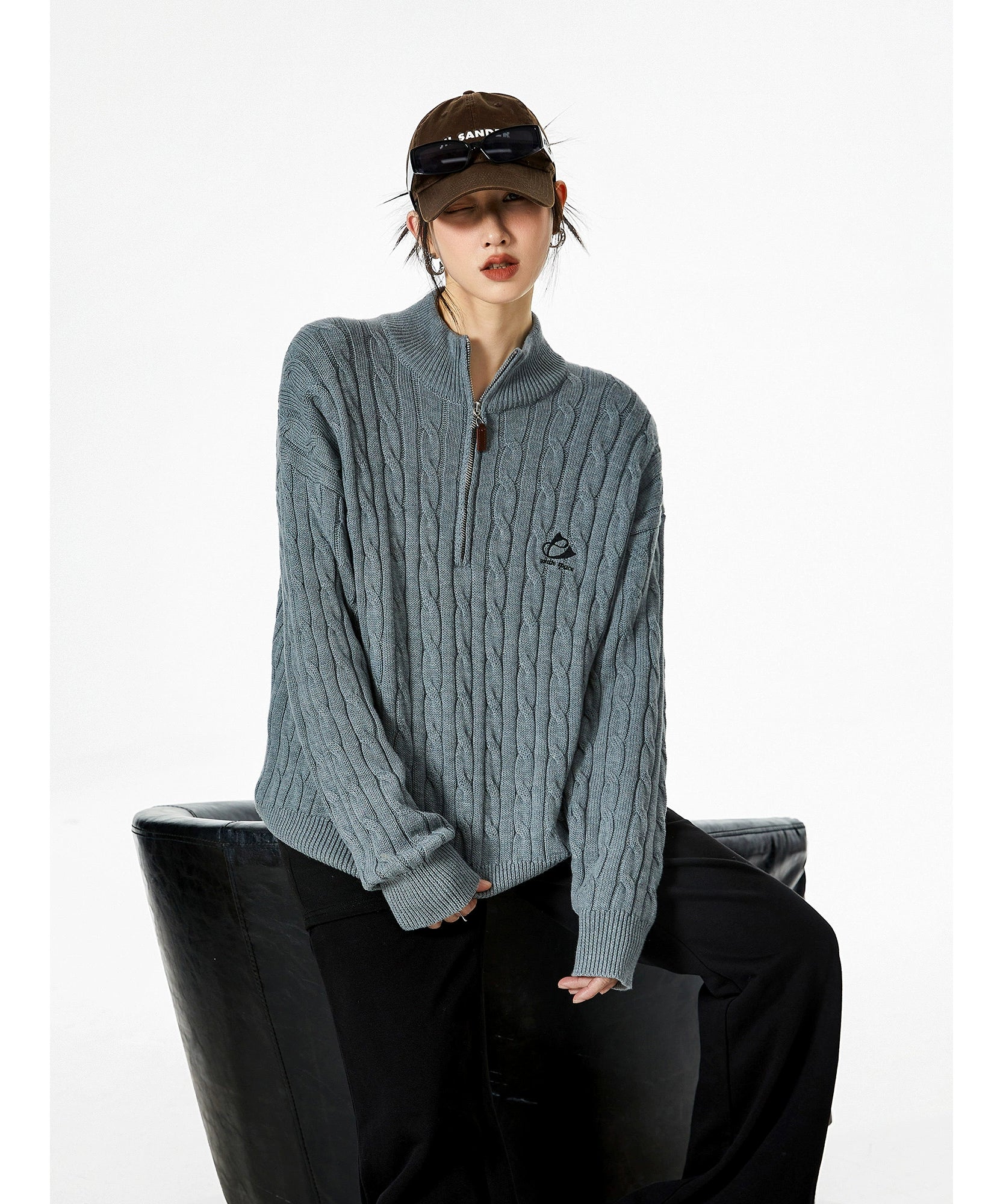 ICH MODE 美式复古半高领毛衣女秋冬季慵懒风软糯针织杉外套新款