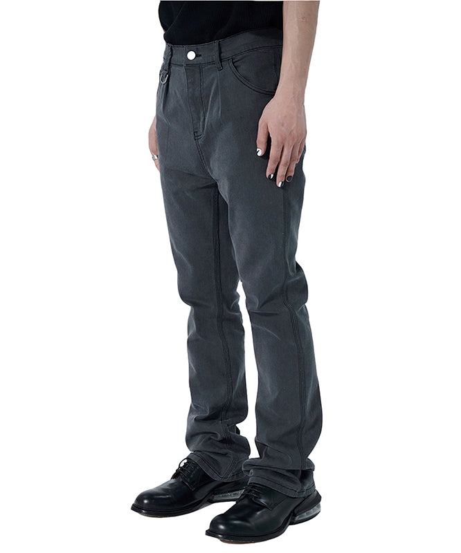 潮WOO专属TERRAINCOGNITA新款微喇叭宽松水洗灰简约百搭牛仔裤男