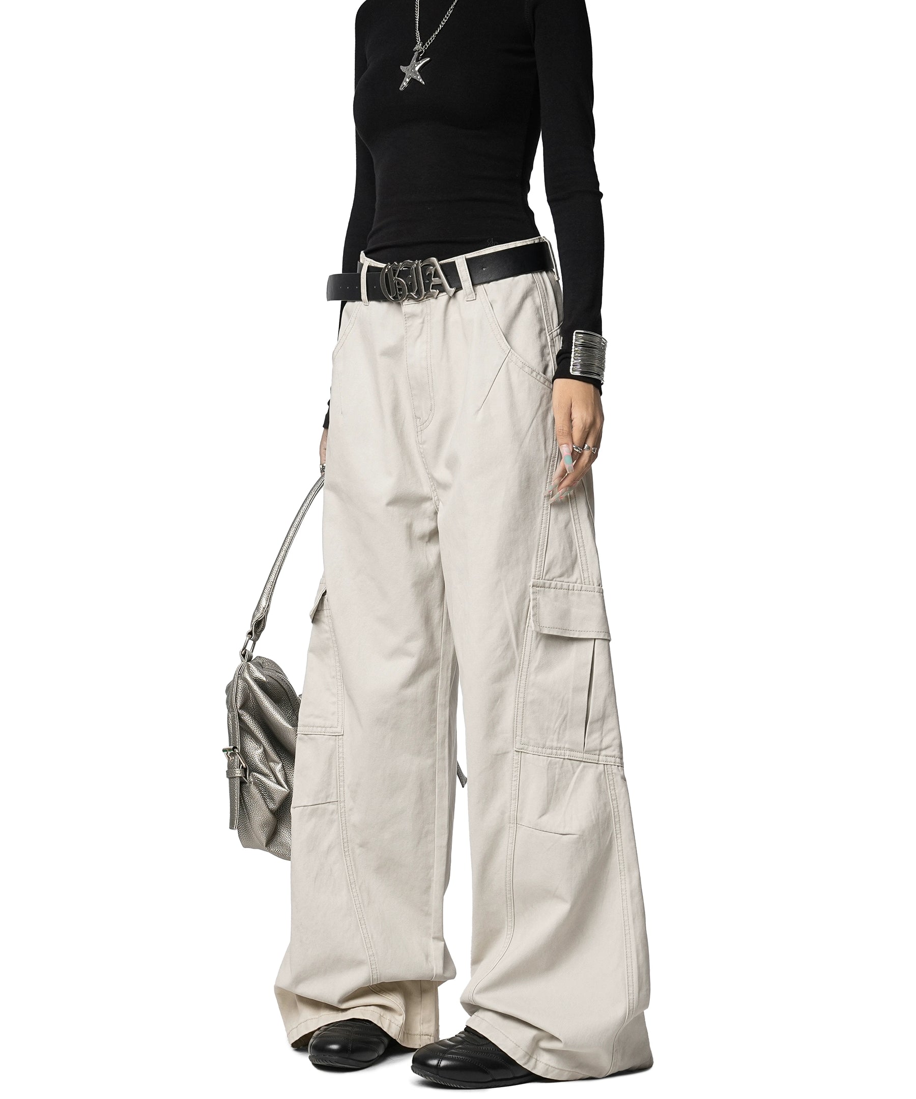 ICH MODE 美式复古宽松阔腿休闲裤女秋冬百搭直筒裤工装裤运动裤