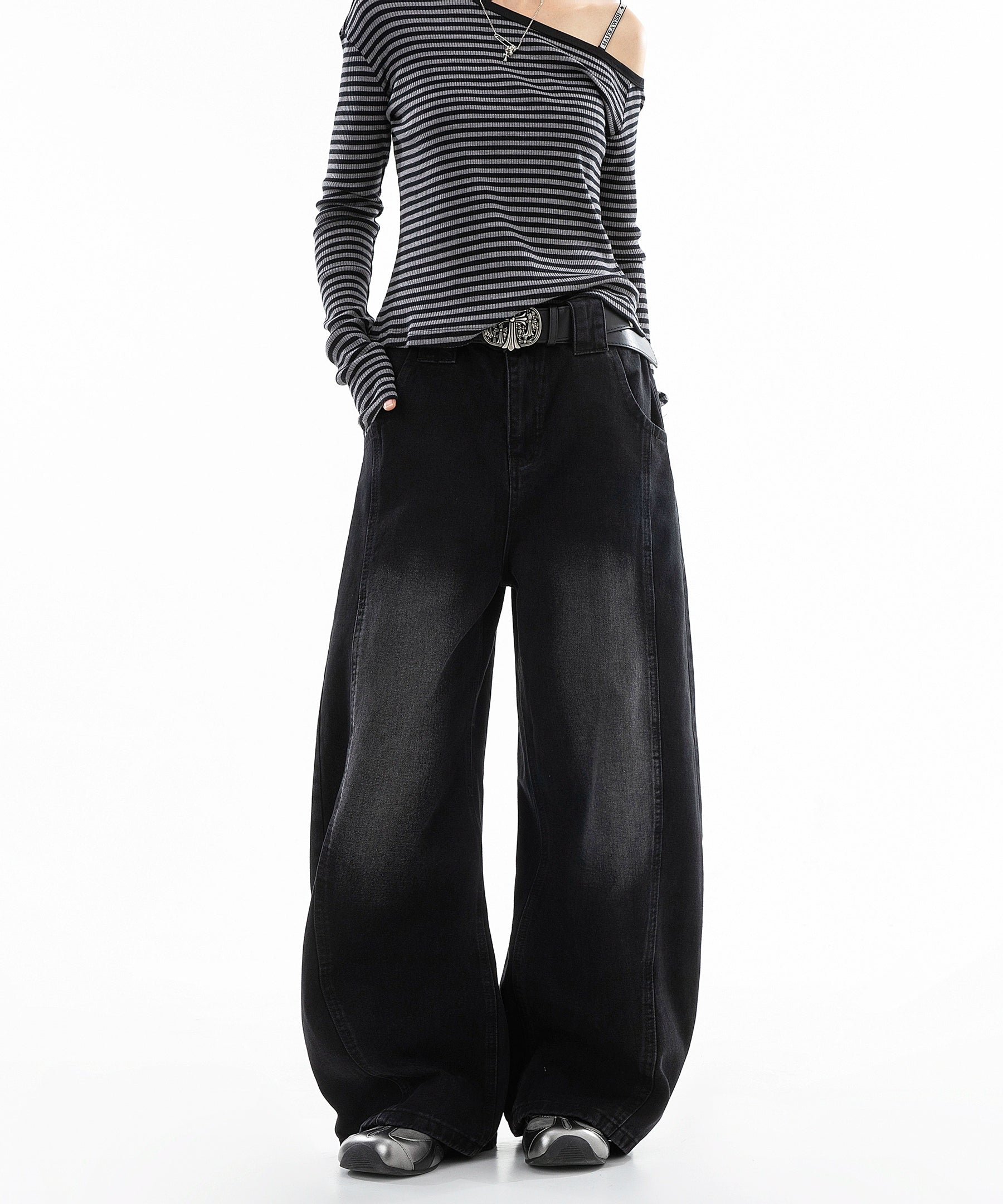 ICH MODE 美式复古直筒宽松牛仔裤女新款流行弯刀裤休闲阔腿裤子