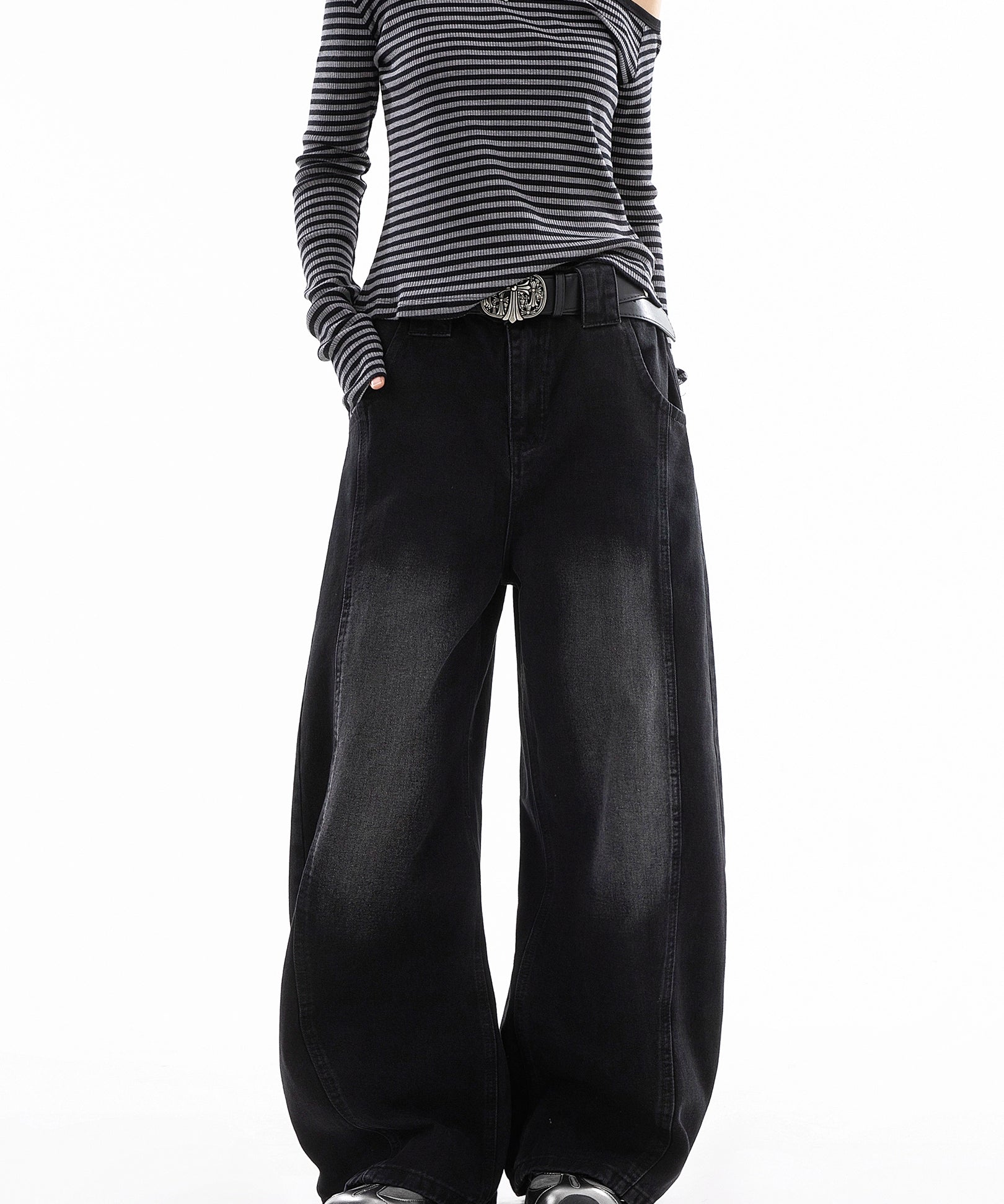 ICH MODE 美式复古直筒宽松牛仔裤女新款流行弯刀裤休闲阔腿裤子