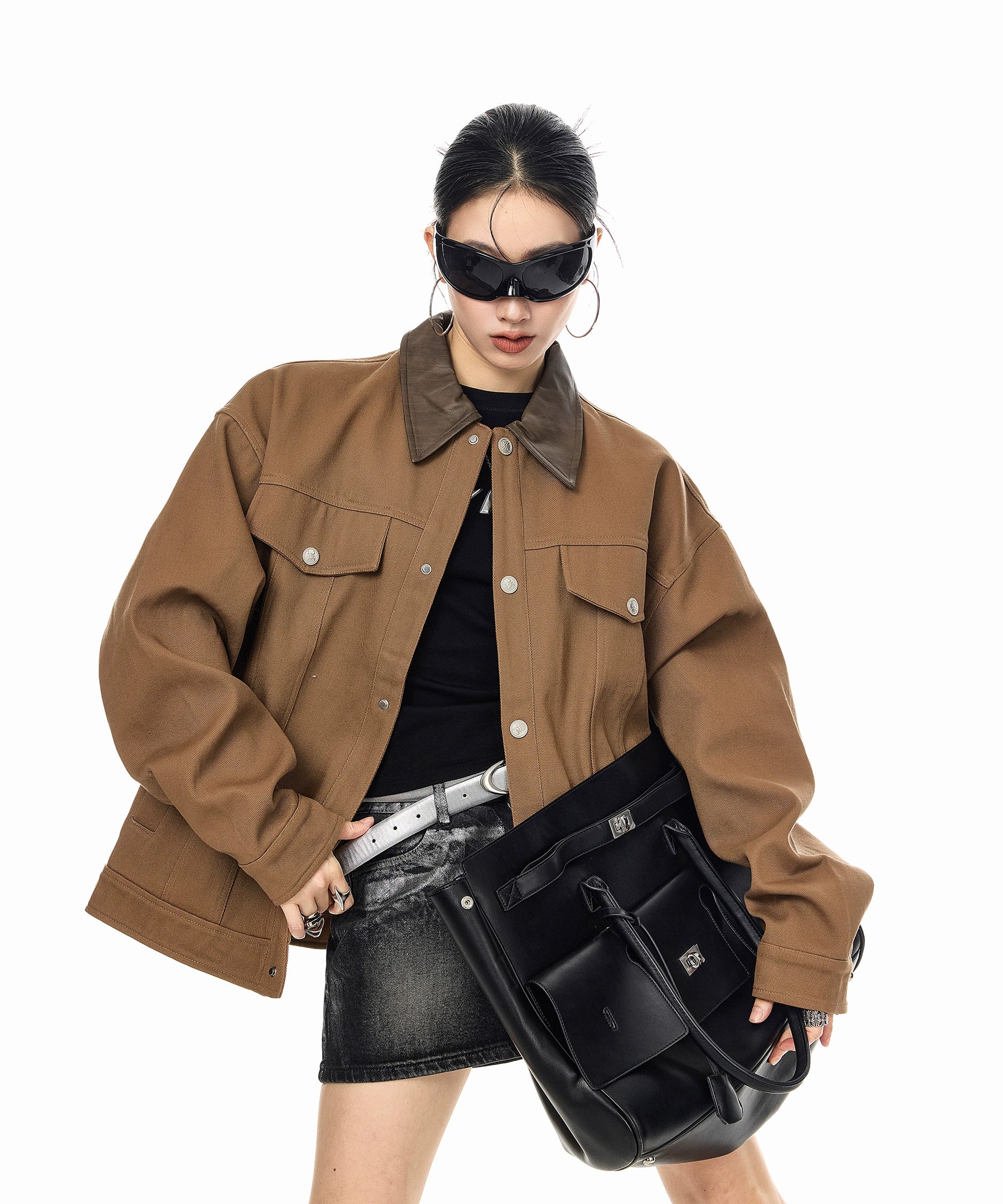 ICH MODE 美式复古撞色翻领外套女2025新款秋冬季巴恩风夹克上衣