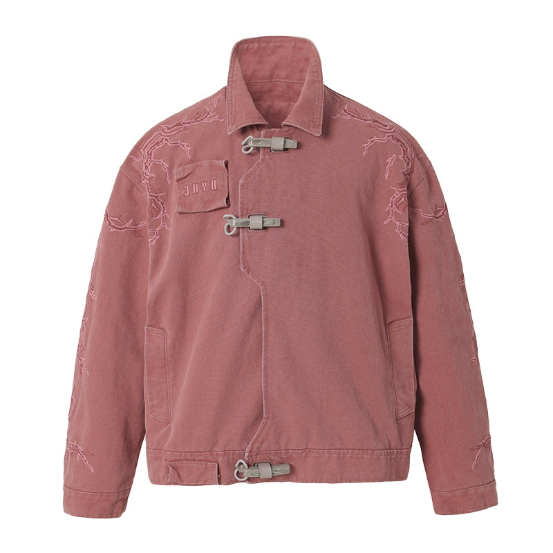 【丞磊同款】JHYQ荆棘新国风重磅机车夹克男潮牌荆棘绣棒球服外套