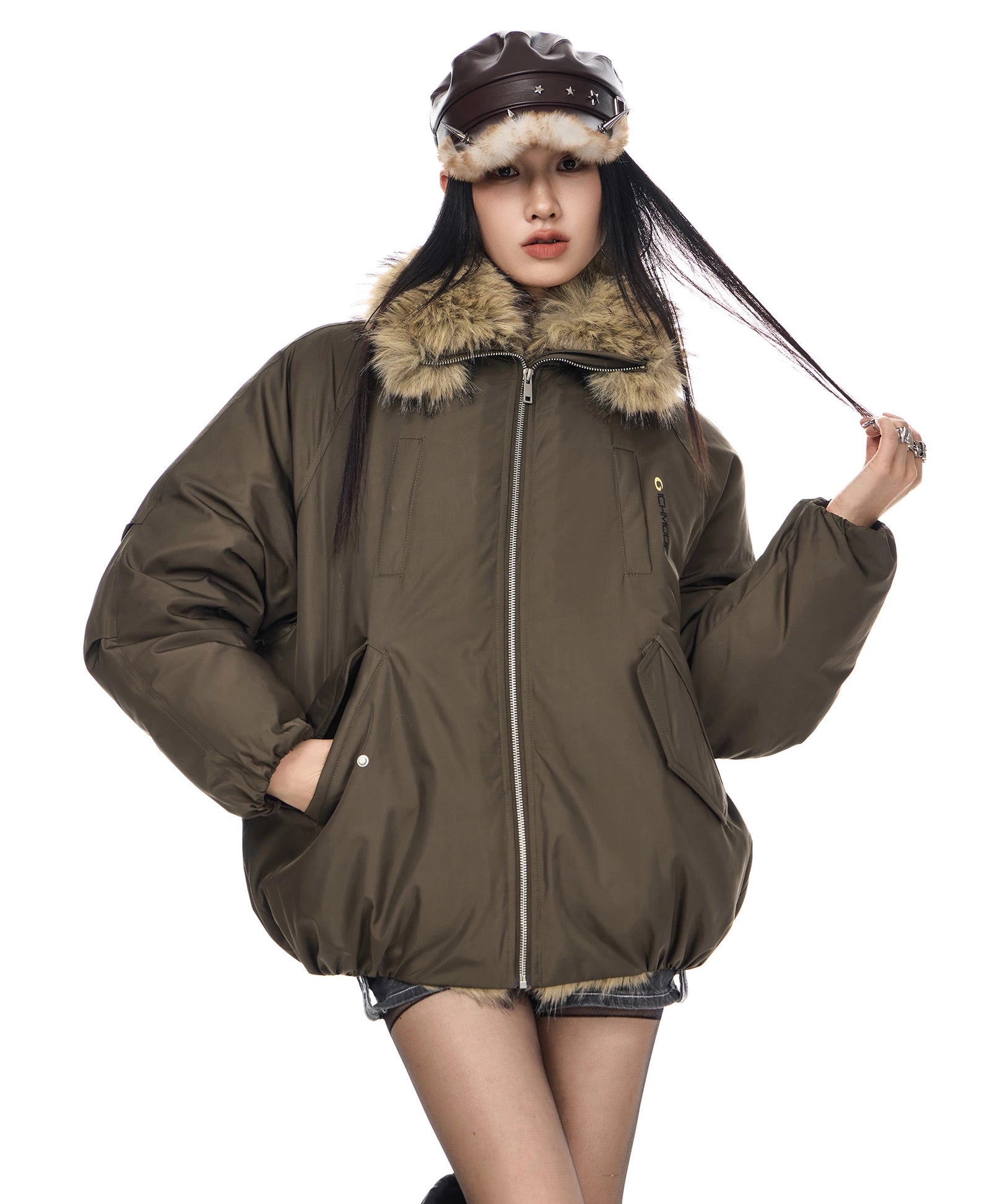 ICH MODE 美式复古座山雕棉衣棉服女2025新款秋冬季毛领防寒外套