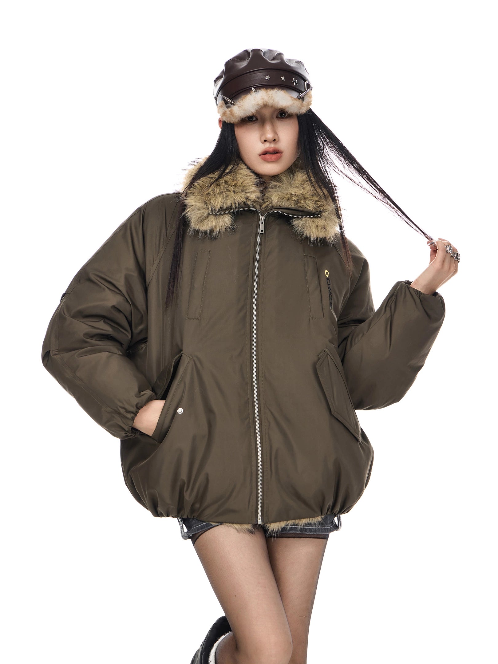 ICH MODE 美式复古座山雕棉衣棉服女2025新款秋冬季毛领防寒外套