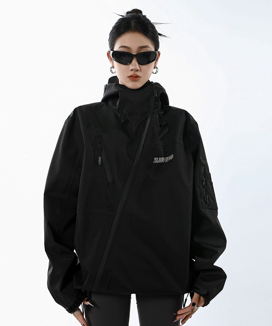 ICH MODE 斜拉链设计感小众户外机能风冲锋外套女百搭工装外套